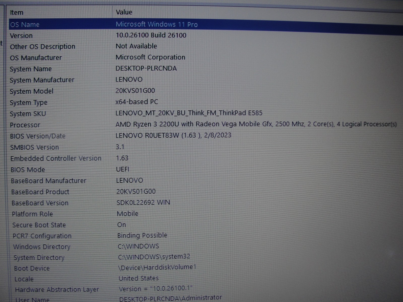 Lenovo ThinkPad E585 15.6” FHD AMD Ryzen 3 2200U 2.5GHz 4GB 240GB SSD