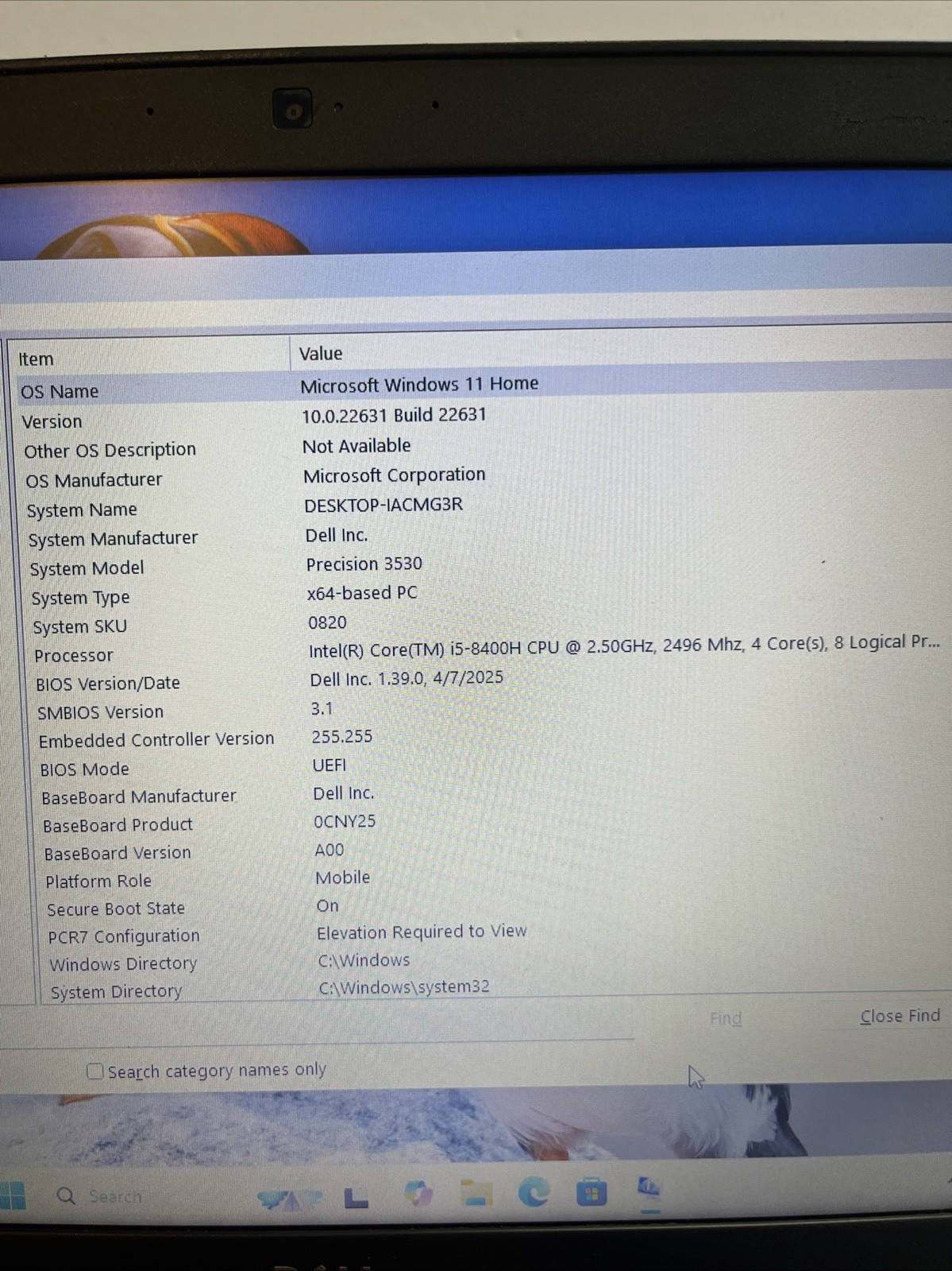 Dell Precision 3530 i5-8400H 2.50GHz 8/512GB Win11H UHD620 15.5″ *read des* #309