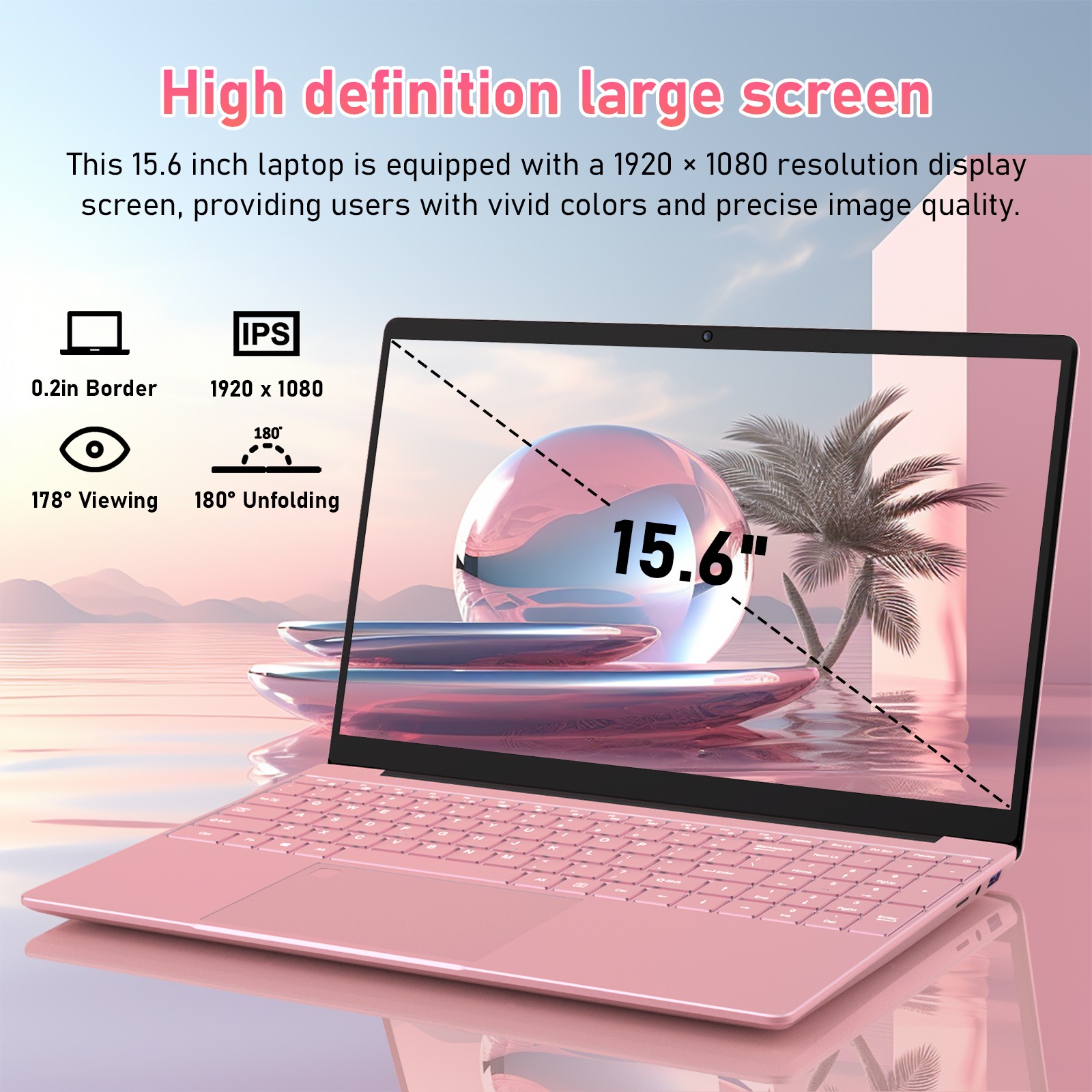 15.6″ FHD 1080P Laptop Celeron N95 32GB + 1TB SSD 8000mAh Battery Pink Notebook