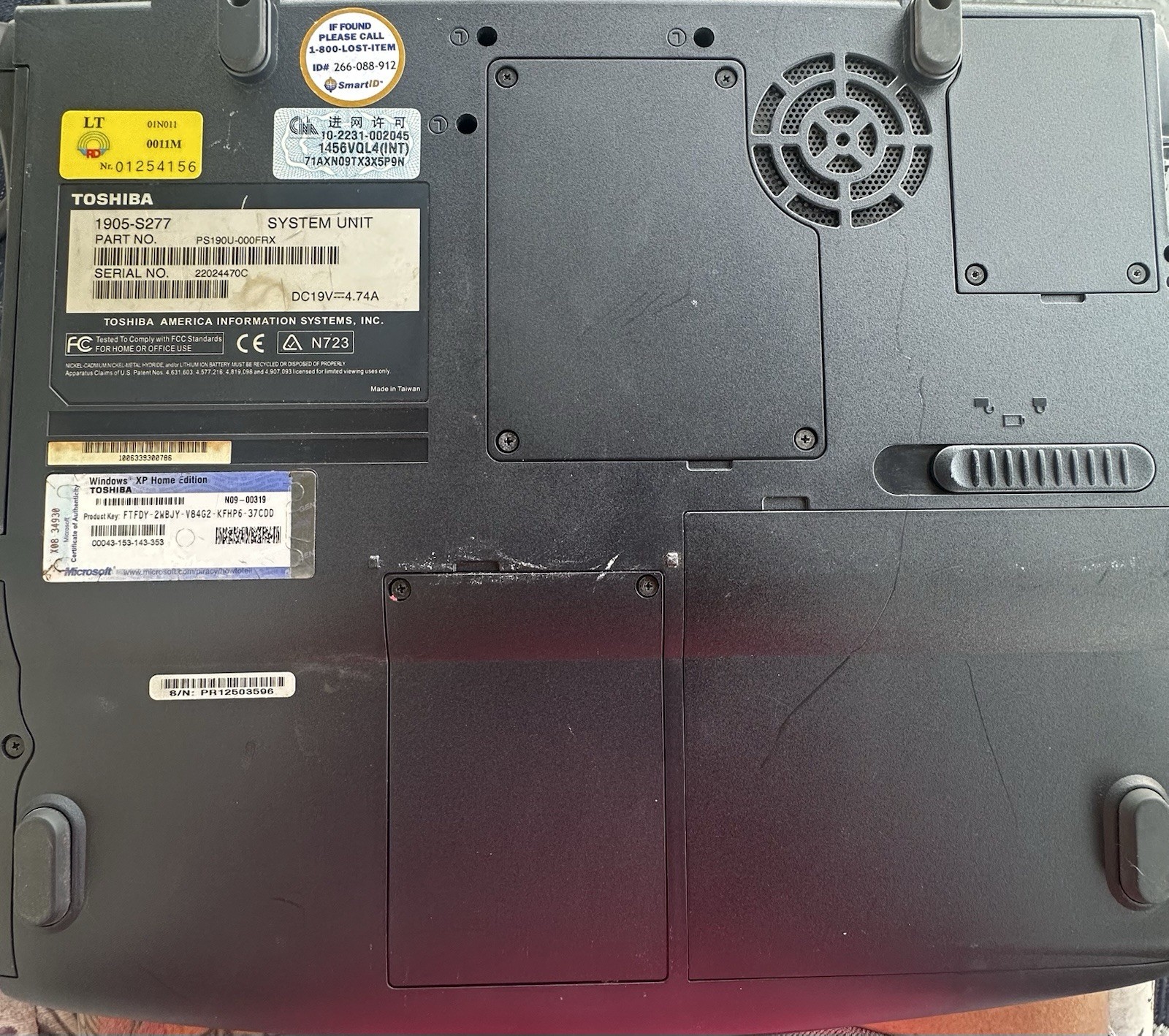 Toshiba Satellite 1905-S277 Intel Pentium 4, Windows XP W/Belkin Wireless G Card