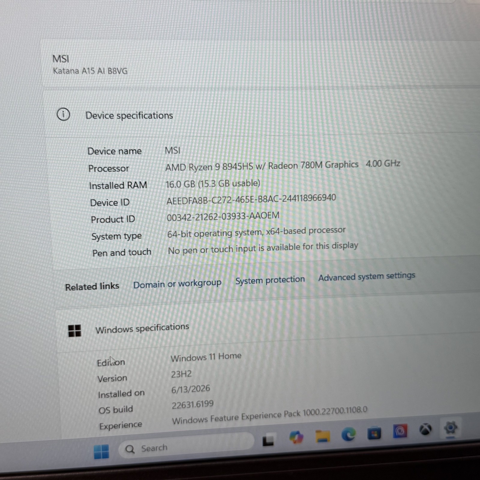 MSI Katana A15 AI Gaming Laptop AMD Ryzen 9 8945HS RTX 4070 16GB 1TB 15.6″ #H417