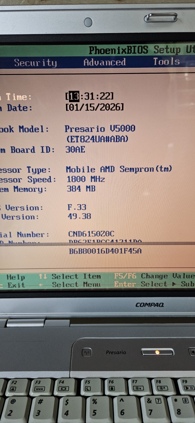 Retro Compaq Presario V5000 AMD Sempron 1.8Ghz / 384Mb Ram / NO HDD NO PSU