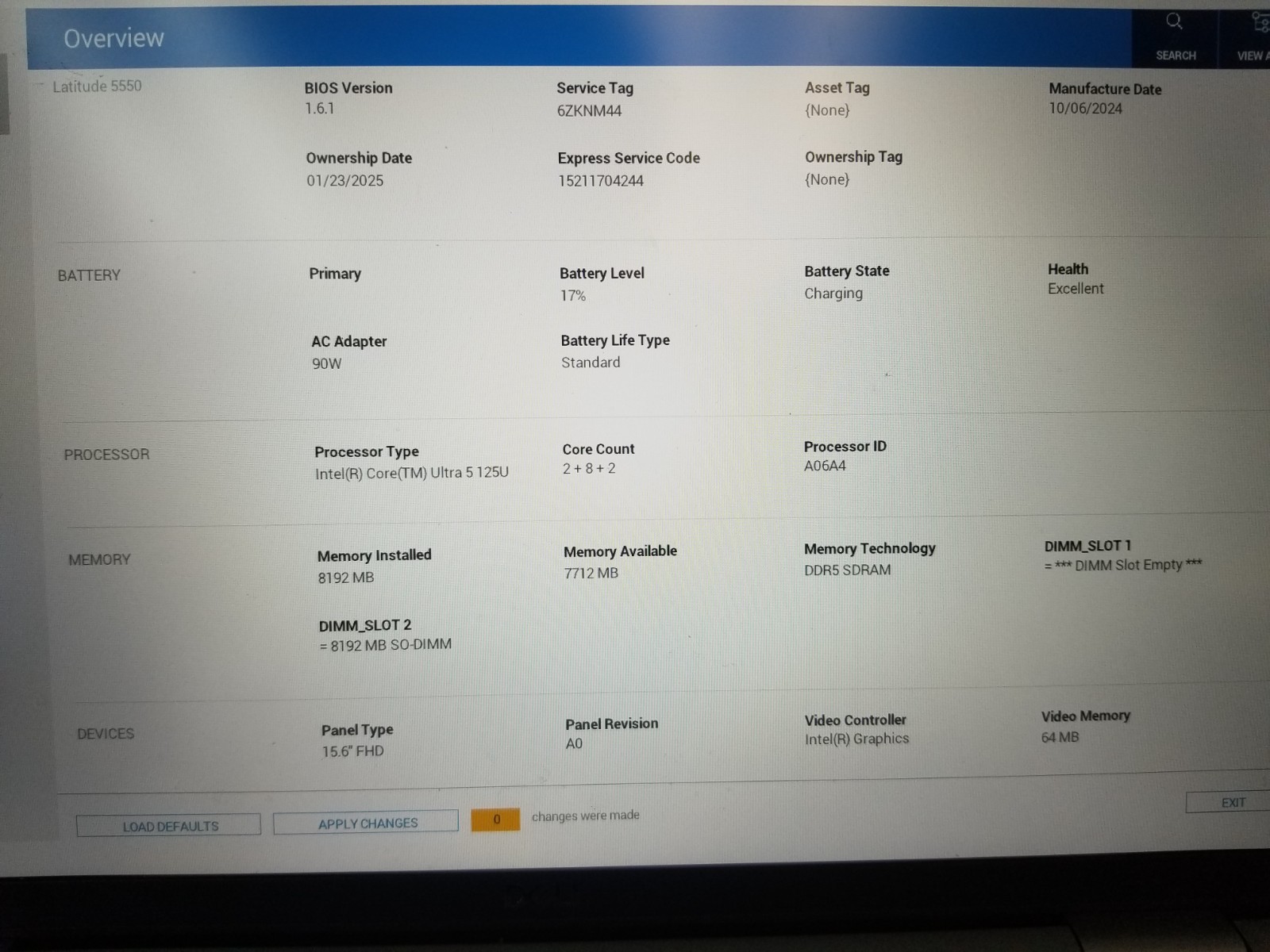 Dell Latitude 5550 / Intel Core Ultra 5 125U / 8GB RAM / No SSD / FREE DELIVERY
