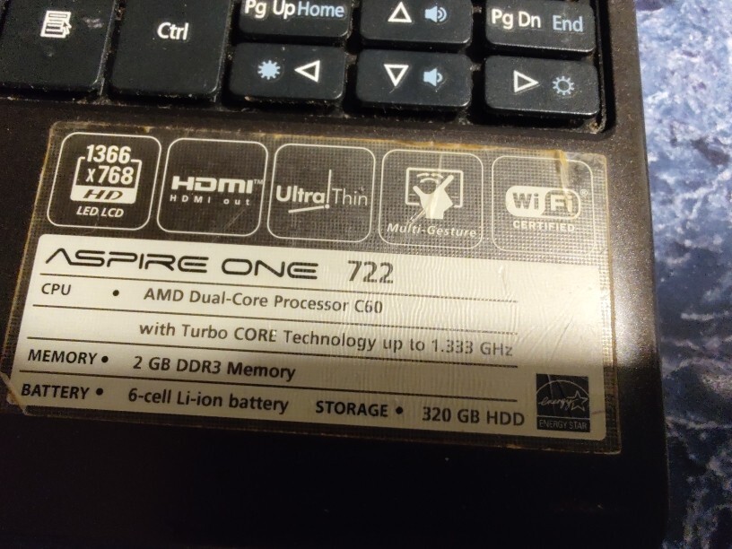 For parts or not working Acer Aspire One 722 – 0427 Laptop 11.6″
