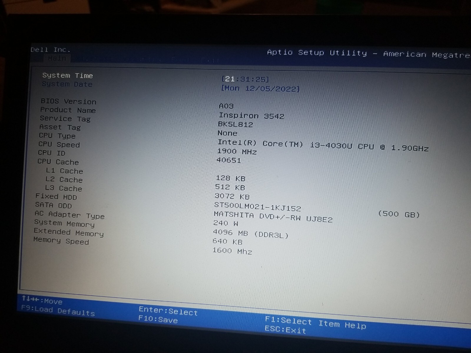 Dell Inspiron 15 3000, N3542, i3-4030 4 GB RAM, 500 HD. for part