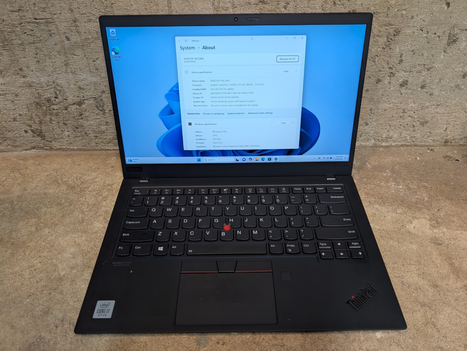 Lenovo ThinkPad X1 Carbon Gen 8 i7-10510U@1.80GHz 16GB RAM 1TB SSD Win 11 Pro