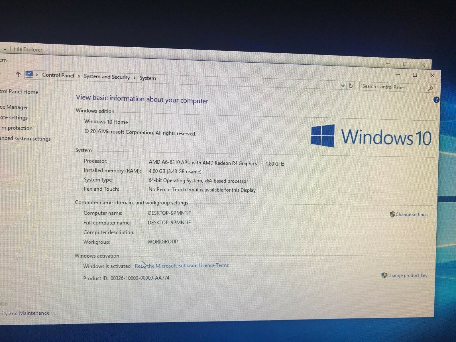 HP Pavilion 23″ AMD A6 6310 APU processor, 4gb of RAM. Windows 10, Microsoft…