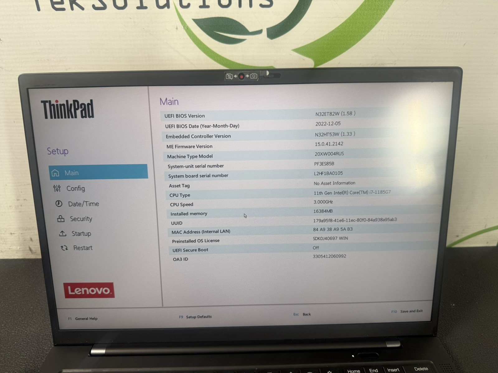 Lenovo ThinkPad X1 Carbon Gen 9 14″ Touch i7-1185G7 16GB No SSD Laptop