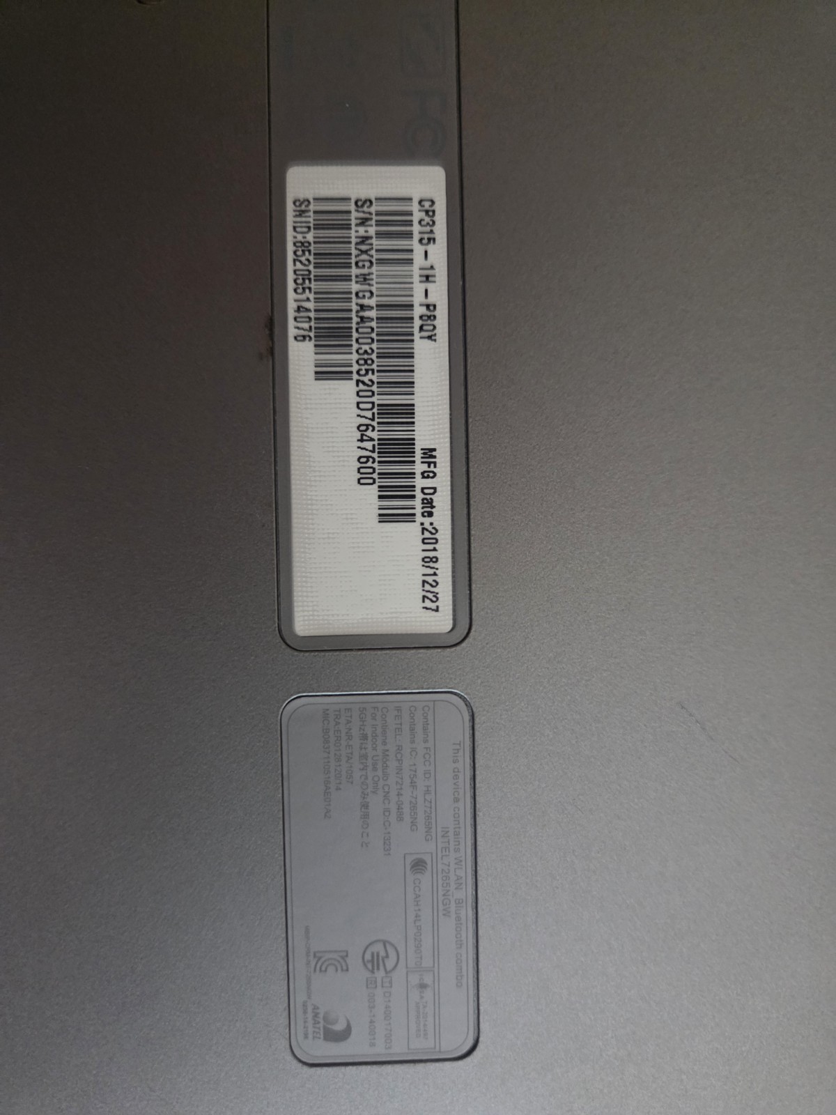 Acer Chromebook 15″ INTEL 7265NGW