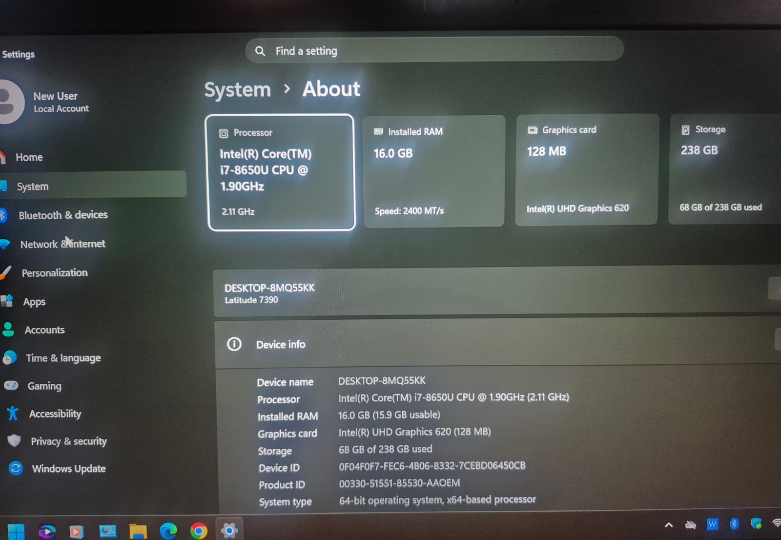 DELL LATITUDE 7390 13.3″ i7-8650U 16GB RAM 256GB WINDOWS 11 + OFFICE Pro 2024
