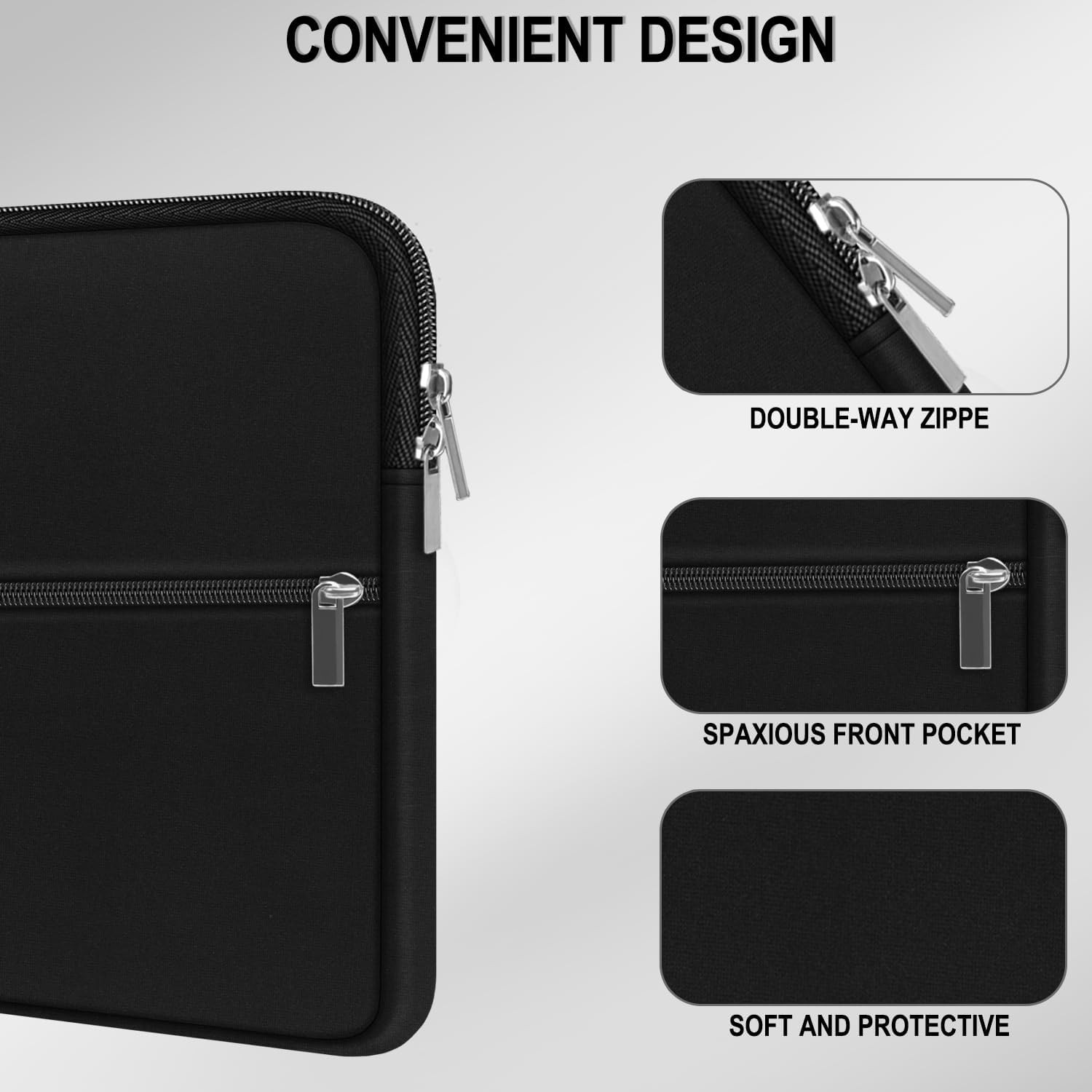 Shockproof Laptop Sleeve for 13-13.3 inch Laptops, Travel Case with Pocket, Blac