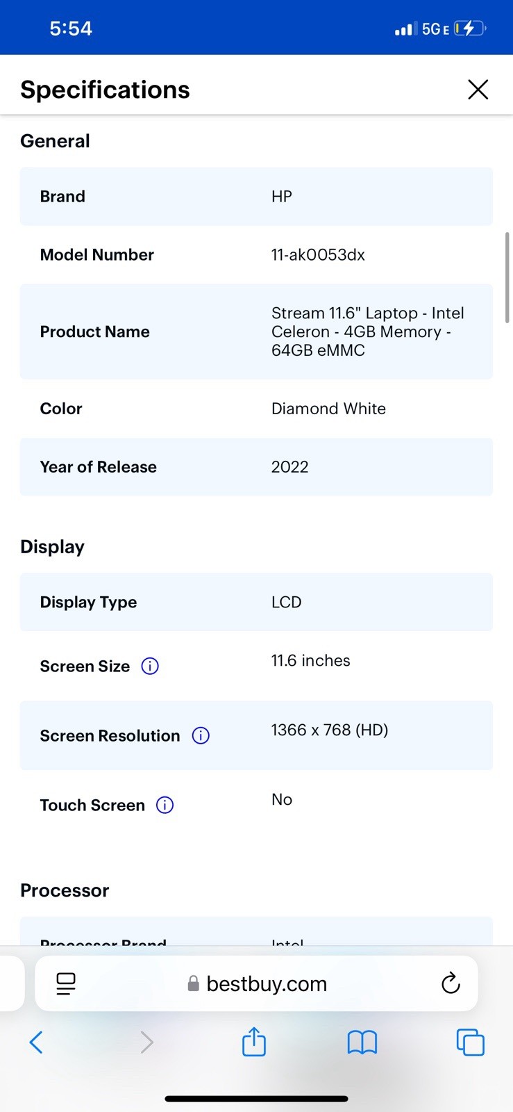 HP Stream 11-ak0053dx 11.6″ 64 GB, 4 GB RAM, Charger Included. Specs in pictures