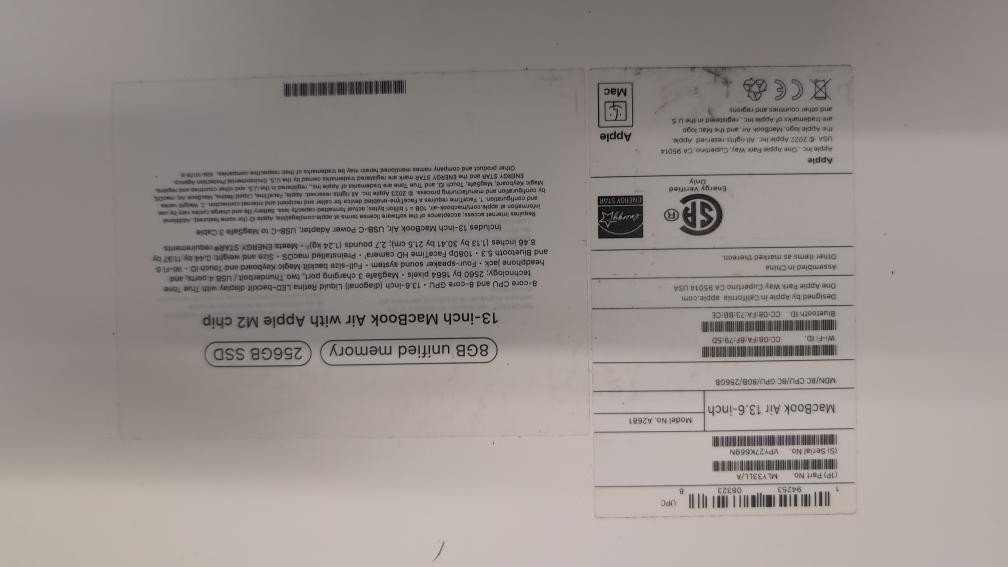 Apple Macbook Air M2 Chip A2681 (P03067016)