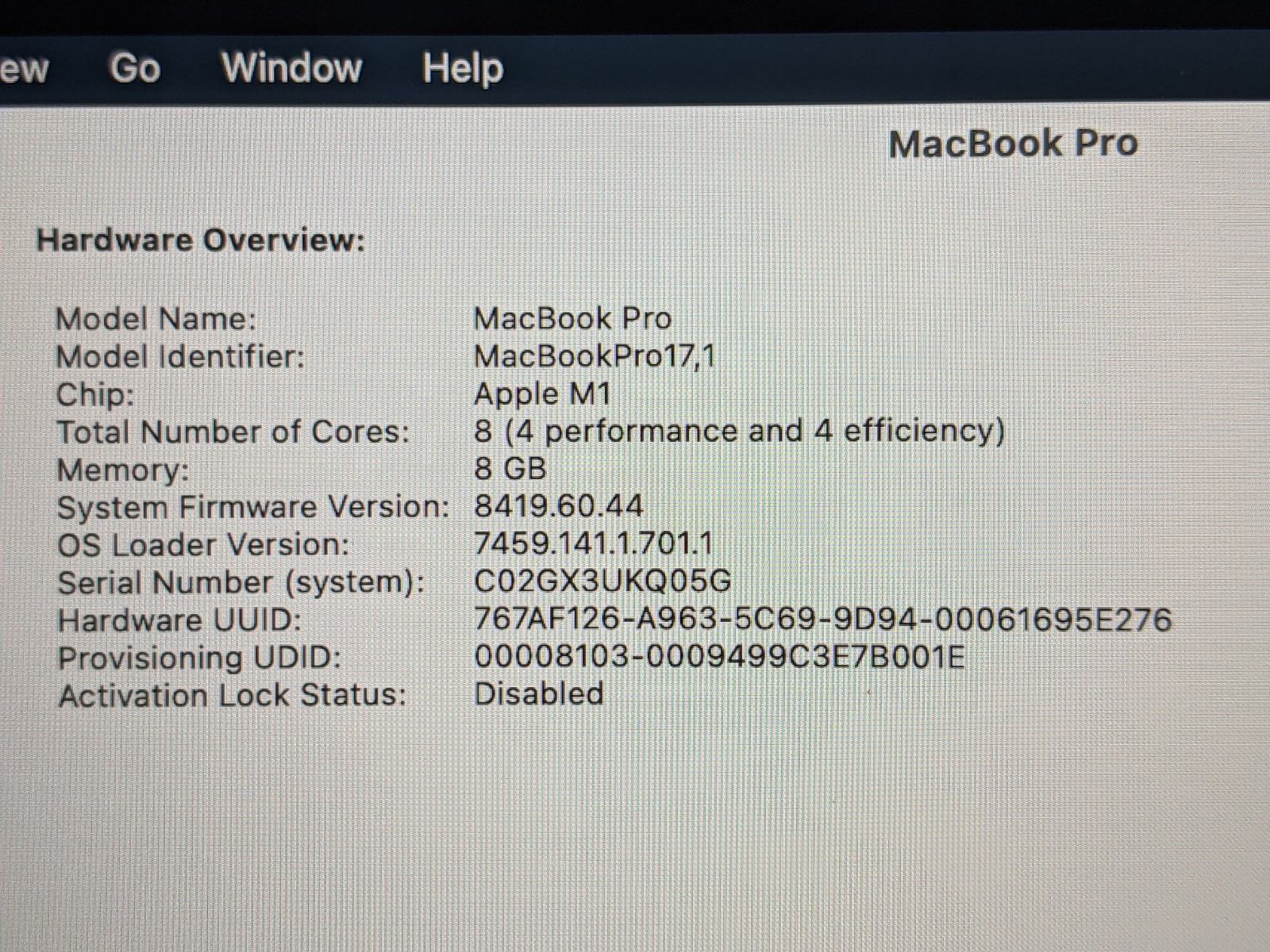 Apple MacBook Pro A2338 (2020) 13.3″ M1 3.2GHz 8GB 256GB MYDA2LL/A 100tt +PA