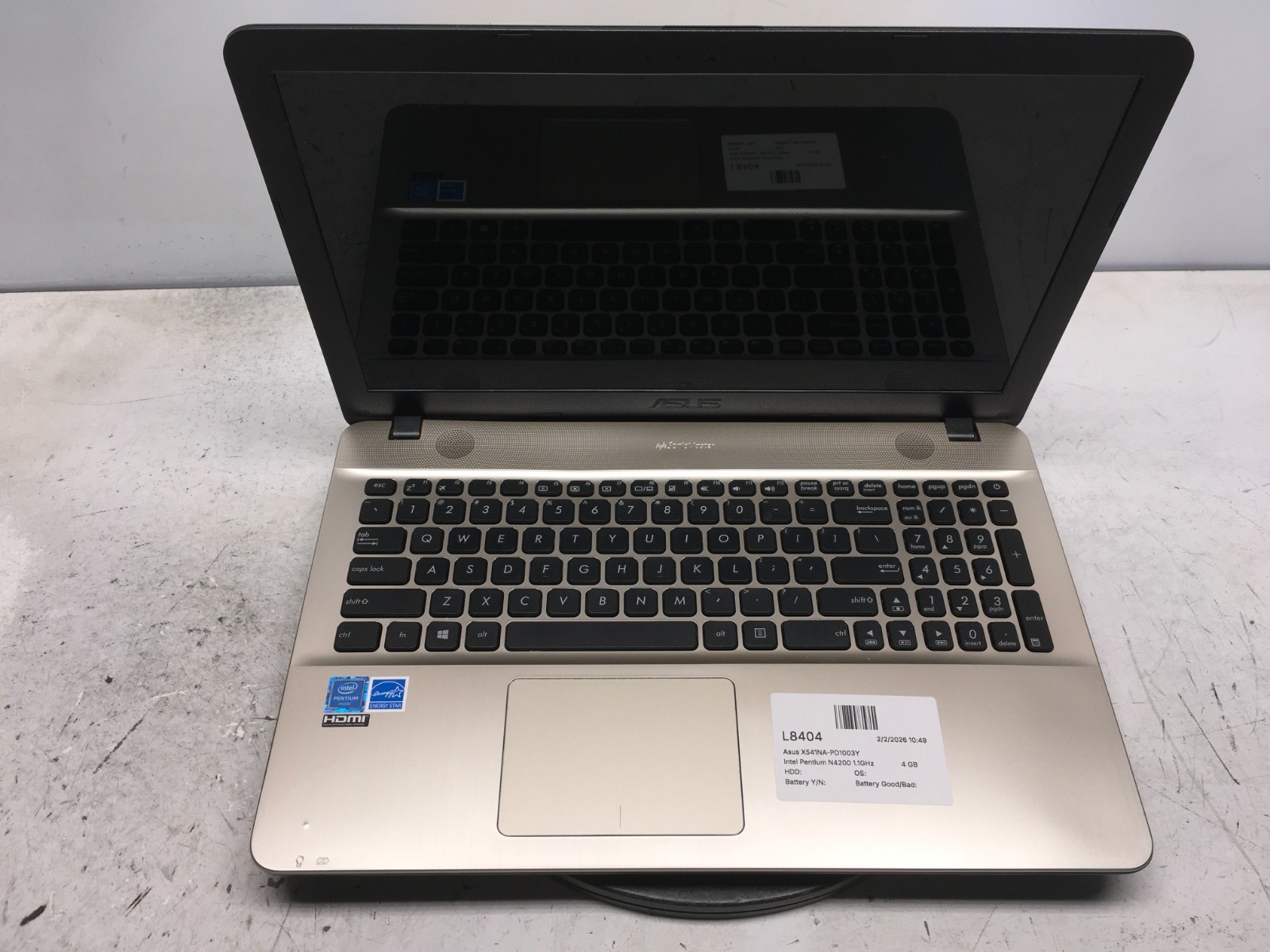 Asus X541NA-PD1003Y Intel Pentium N4200 1.1GHz 4 GB NO HDD
