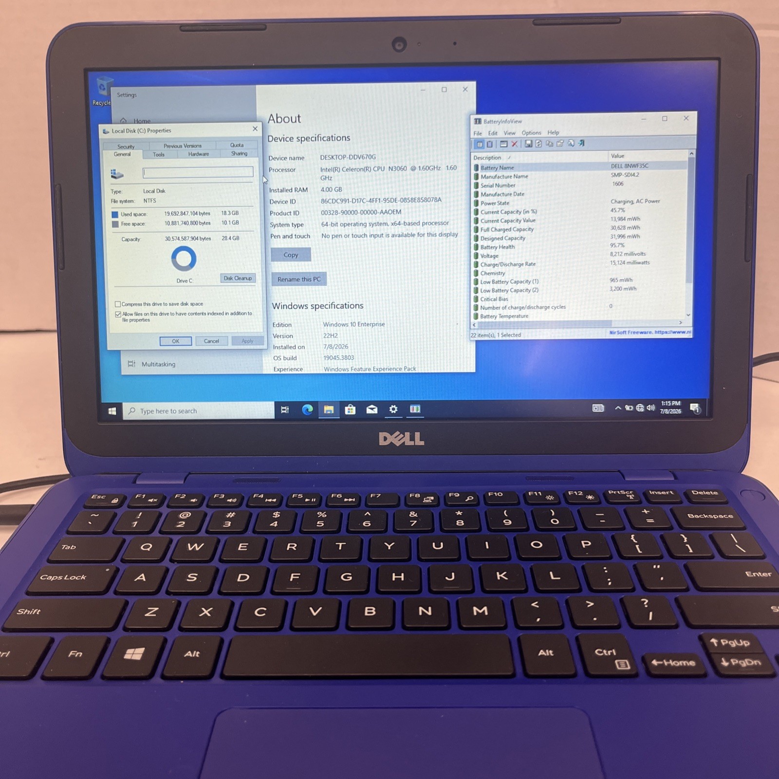 DELL INSPIRON MINI MODEL P24T CELERON N3050@1.6GHz / 4GB-32GB SSD (FOR PARTS)