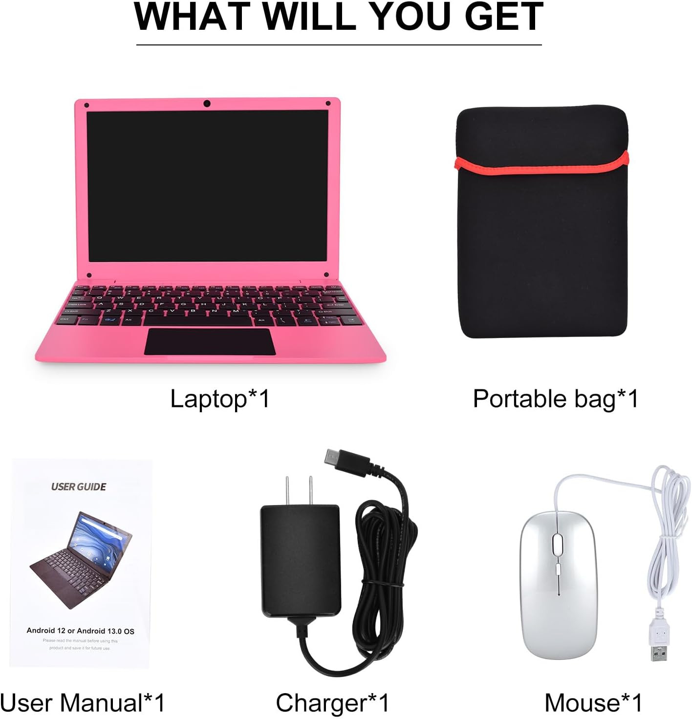 Mini 10.1 Inch Android 12 Laptop Computer, Portable Small Netbook Computer with