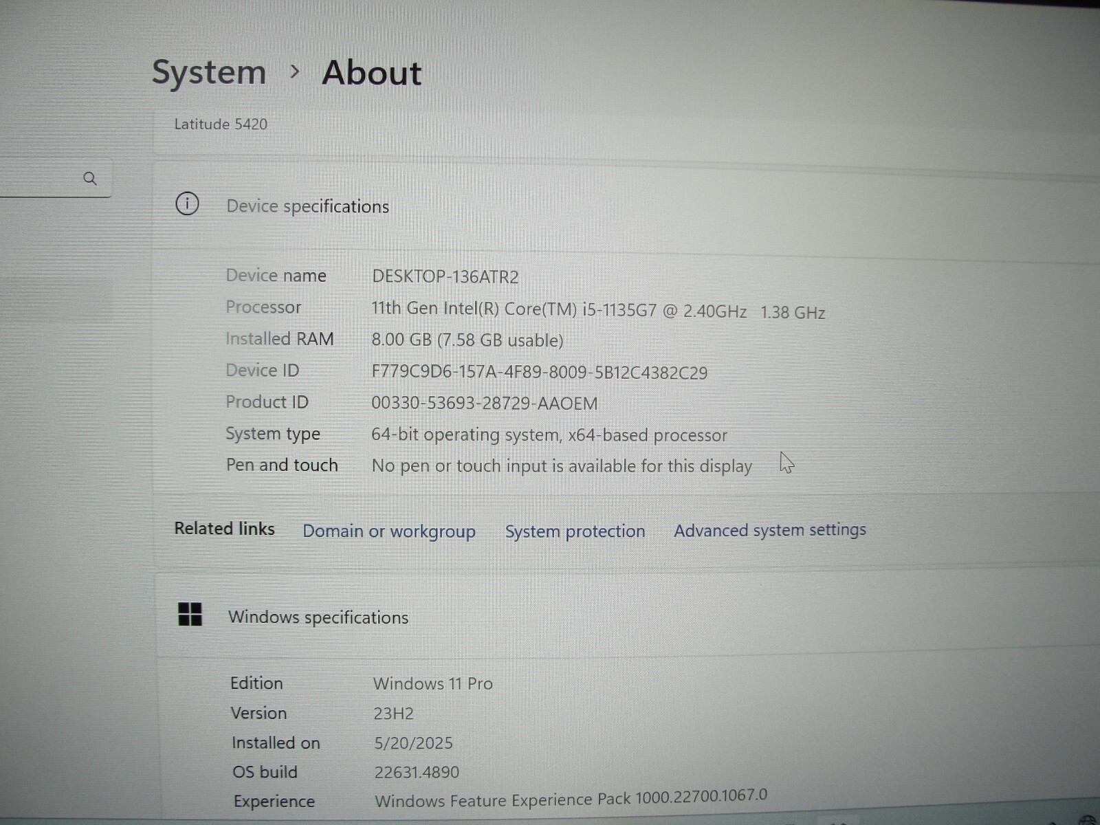 Dell Latitude 5420 14”FHD Intel Core i5-1135G7 2.4GHz 8GB 256GB SSD + Charger