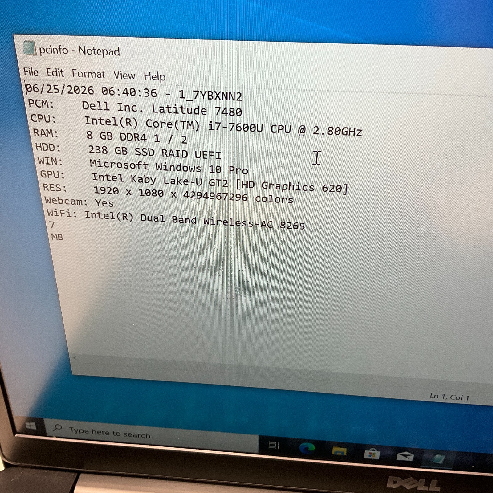 Dell Latitude 7480 Laptop Intel Core i7-7600U @ 2.80 GHz 8GB 256GB SSD Win 10