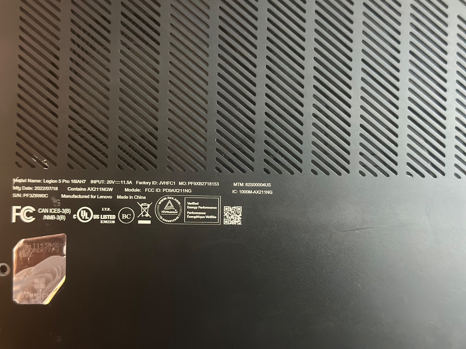Lenovo Legion 5 Pro – FOR PARTS ONLY – Dead Motherboard – Screen Intact