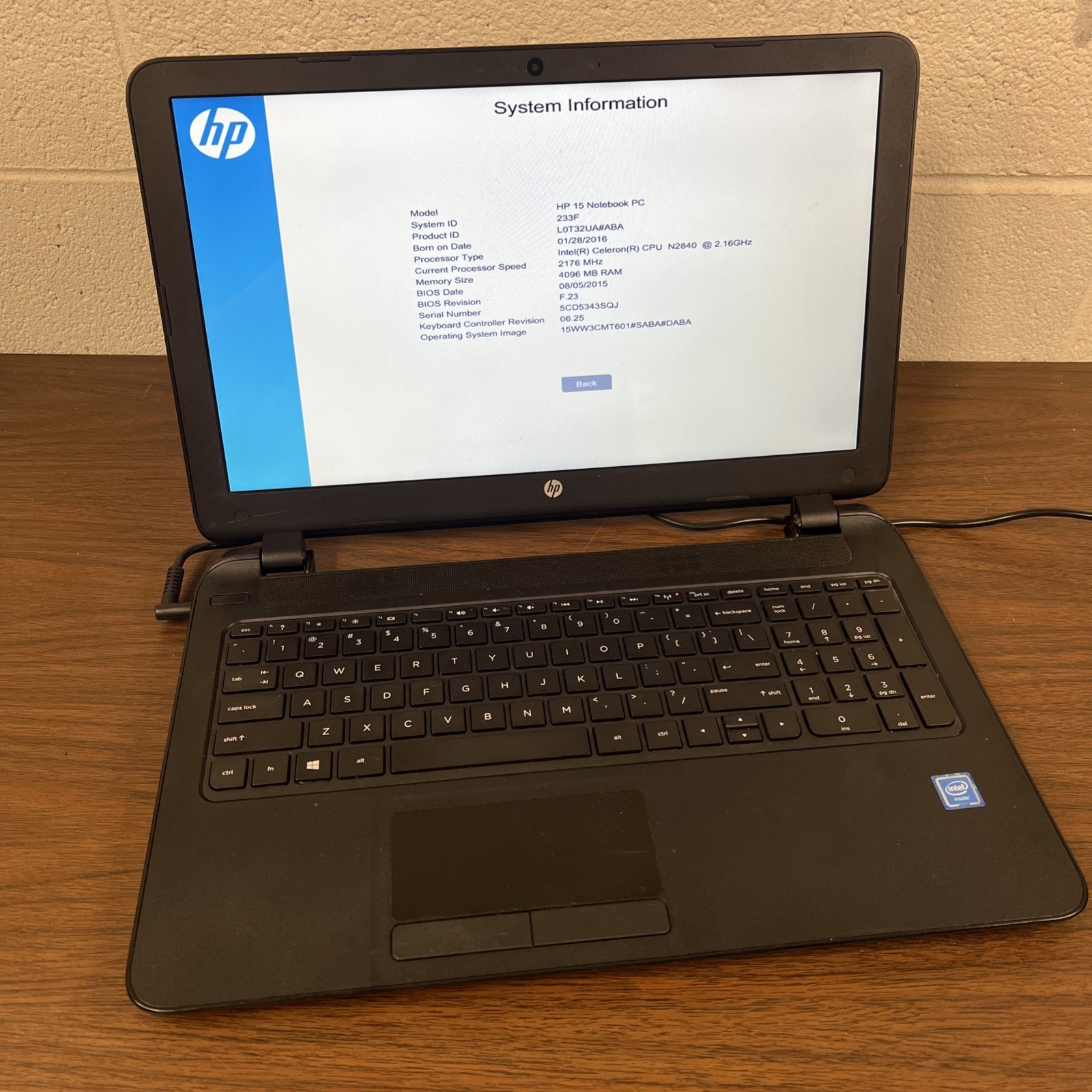 HP 15-f211wm Celeron N2840 2.16GHz 4GB RAM (No HDD, No Battery)