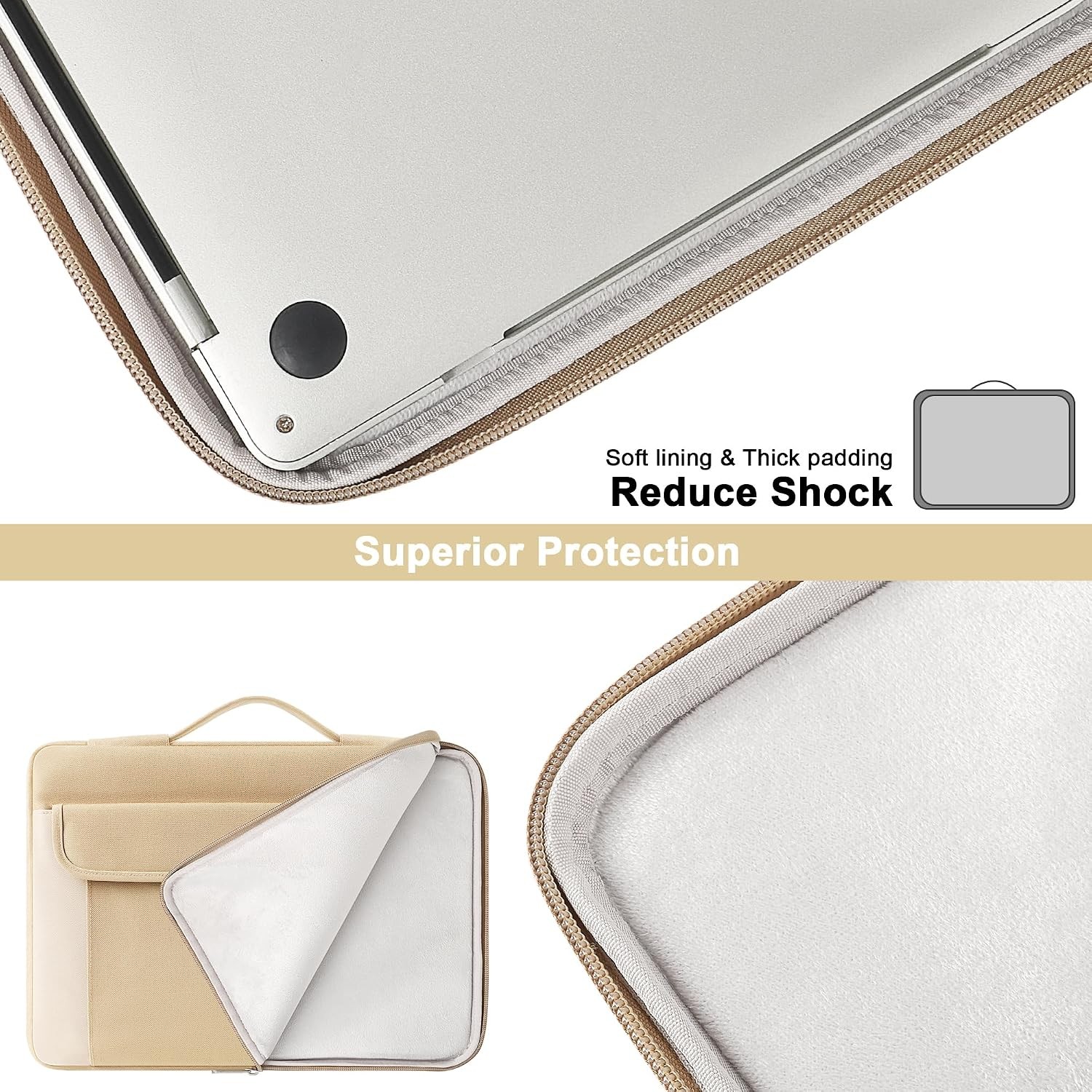 Beige Water-resistant Laptop Sleeve for 17-17.3 Inch Dell, HP, Lenovo, Acer, Asu