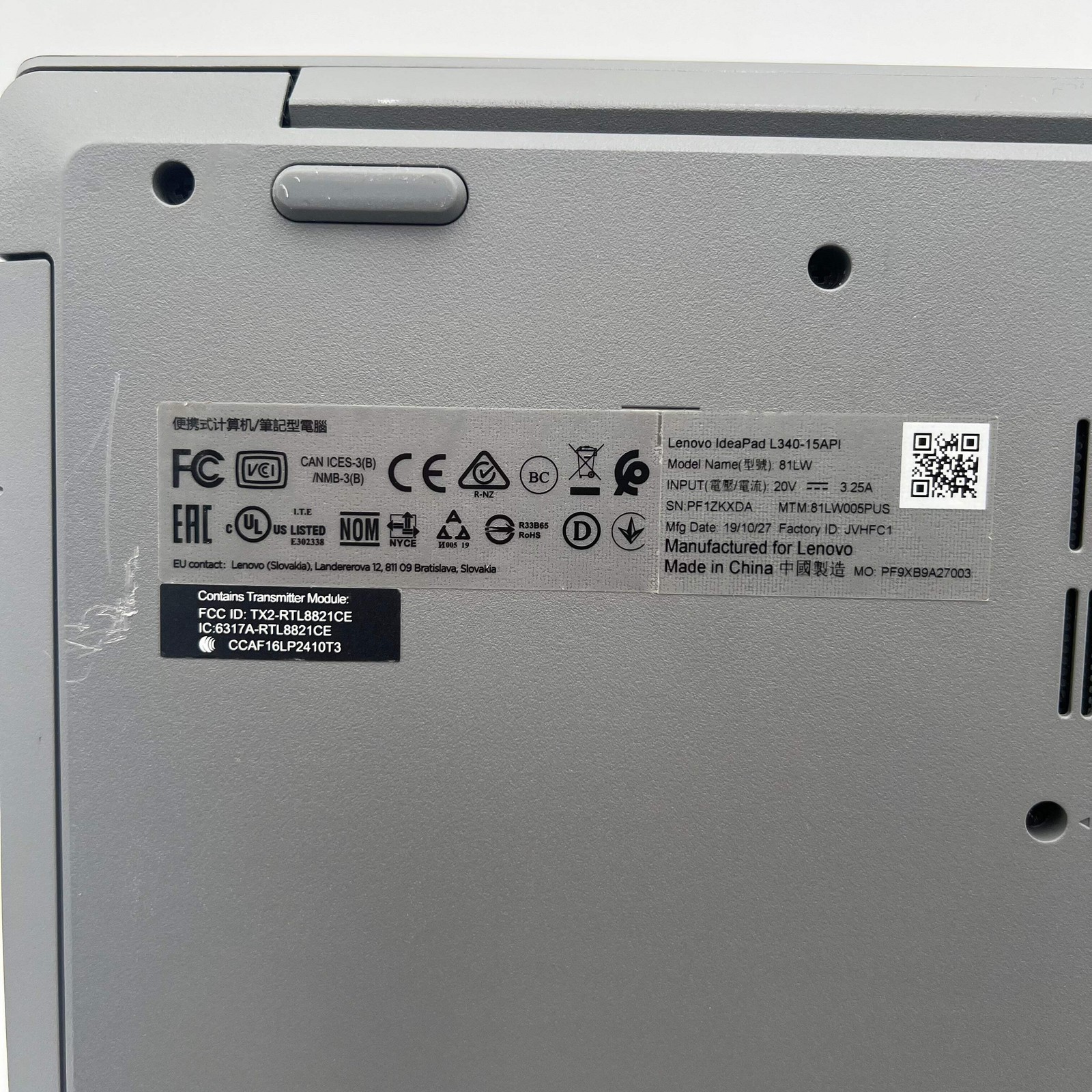 Lenovo IdeaPad L340 15-inch AMD Ryzen 3 8GB 1TB Silver Parts or Repair **READ**