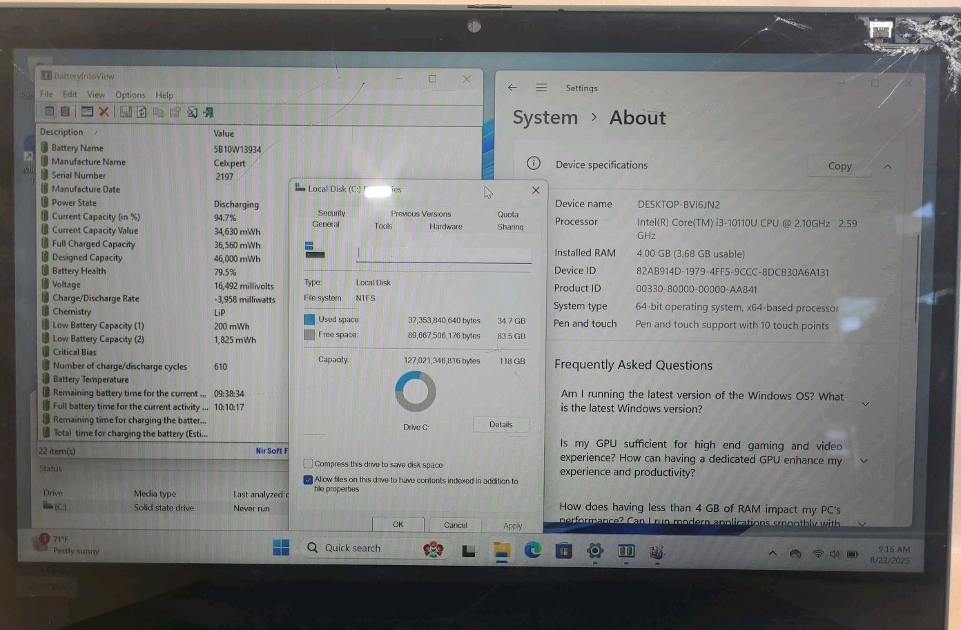Lenovo ThinkPad L13 Yoga, Intel Core i3-10110U, 4GB RAM, 128GB SSD, W11P *READ*