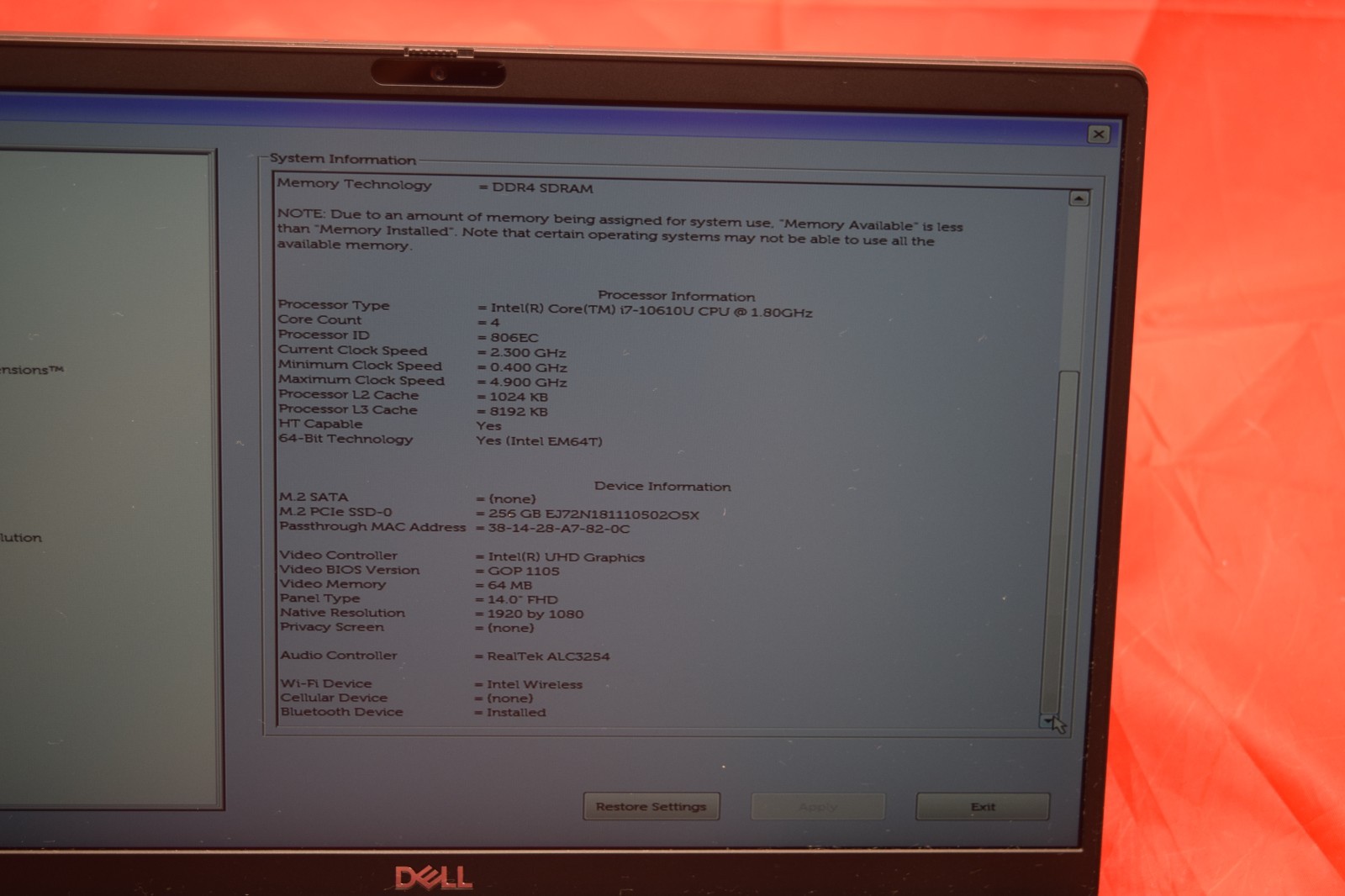 14″Dell Latitude 7410 i7-10610U 1.80GHz RAM 16GB NVMe 256GB/Charger inc