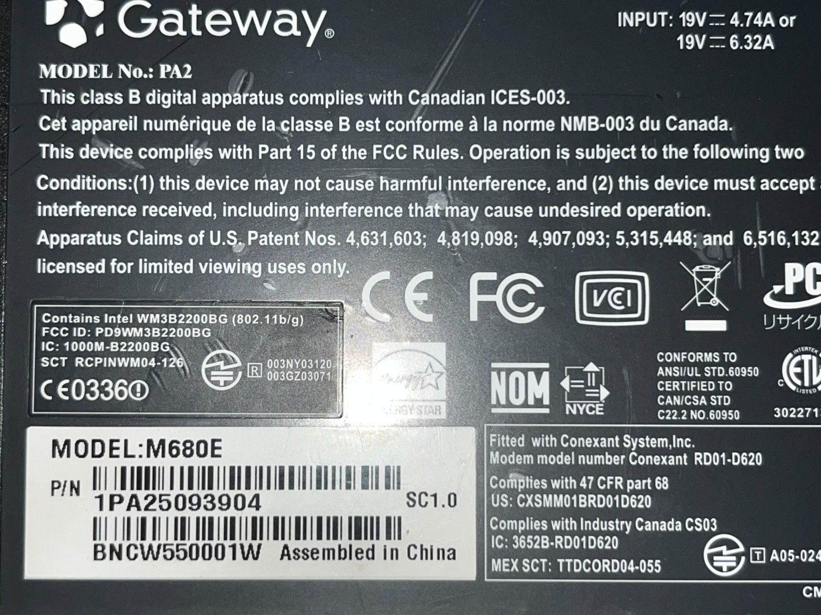 Gateway PA2 17.1″ Laptop M680E Intel Centrino Pentium M770 2 GB Ram NO HDD