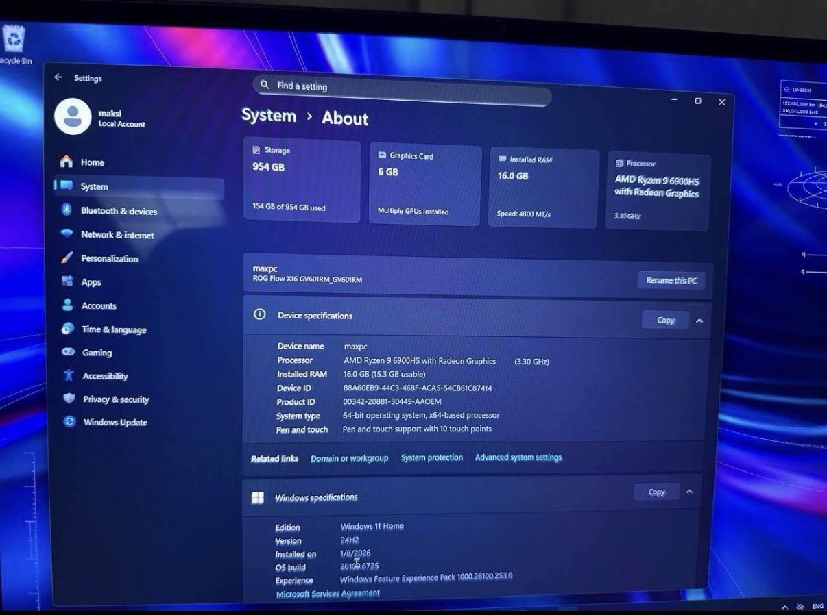 Asus ROG Flow X16 GV601R 16″ Ryzen 9 6900HS 2.8GHz 16GB RAM 1TB SSD RTX 3060