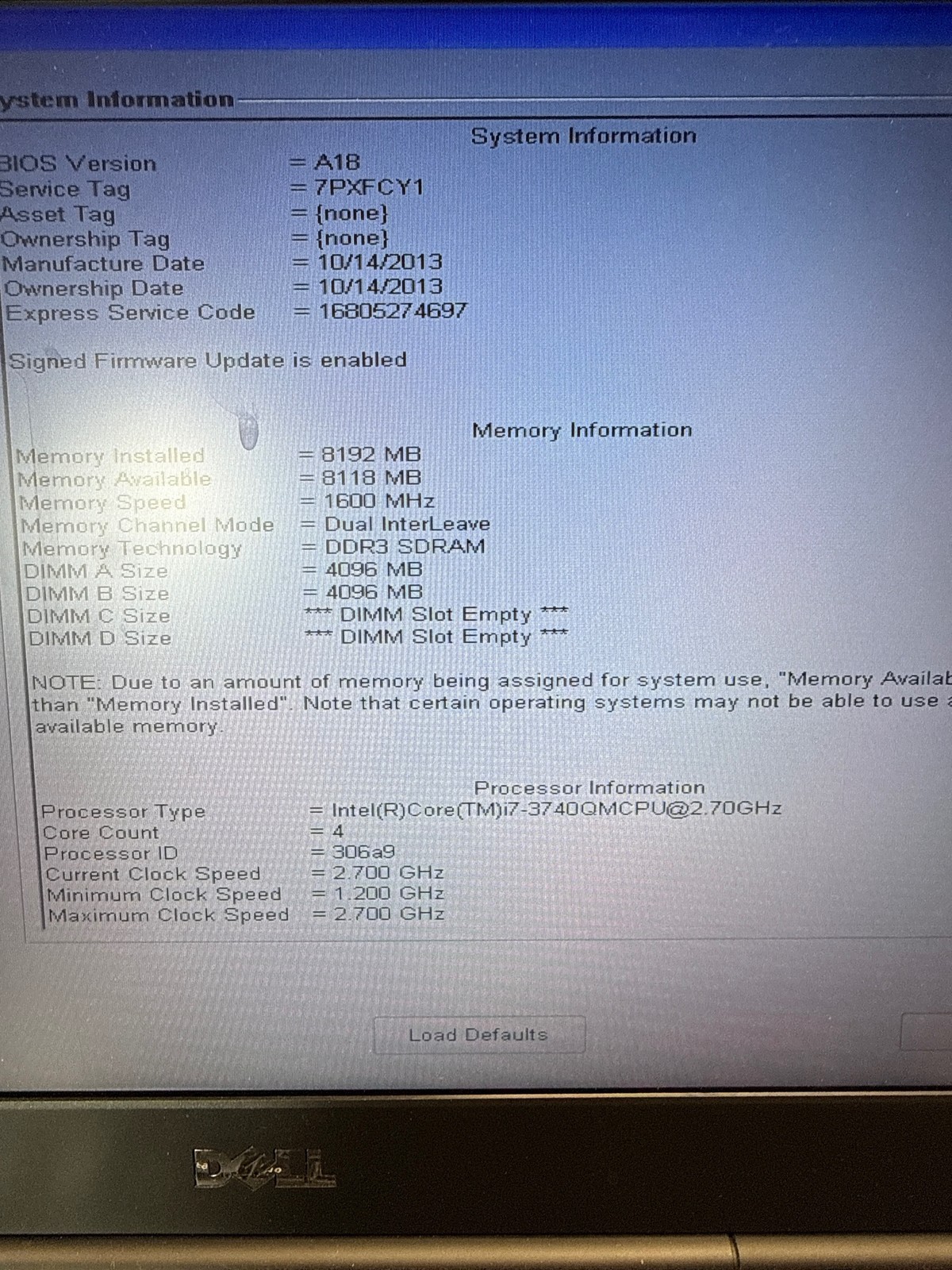 Dell Precision M4700 i7-3740QM 2.7GHz 8 GB No Drive 15.6″ FOR PARTS/REPAIR