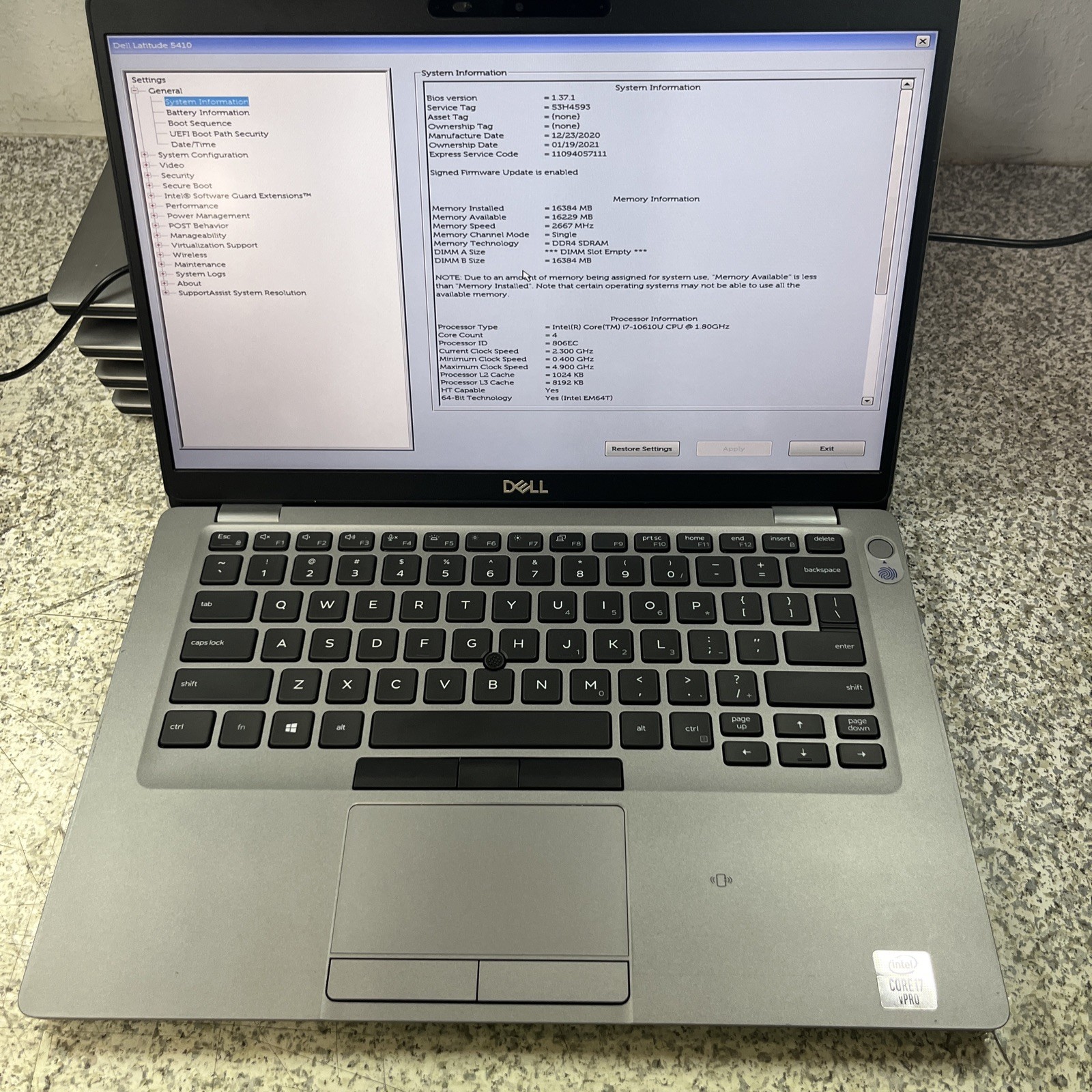 DELL LATITUDE 5410 CORE I7-10810U 16GB RAM NO DRIVE