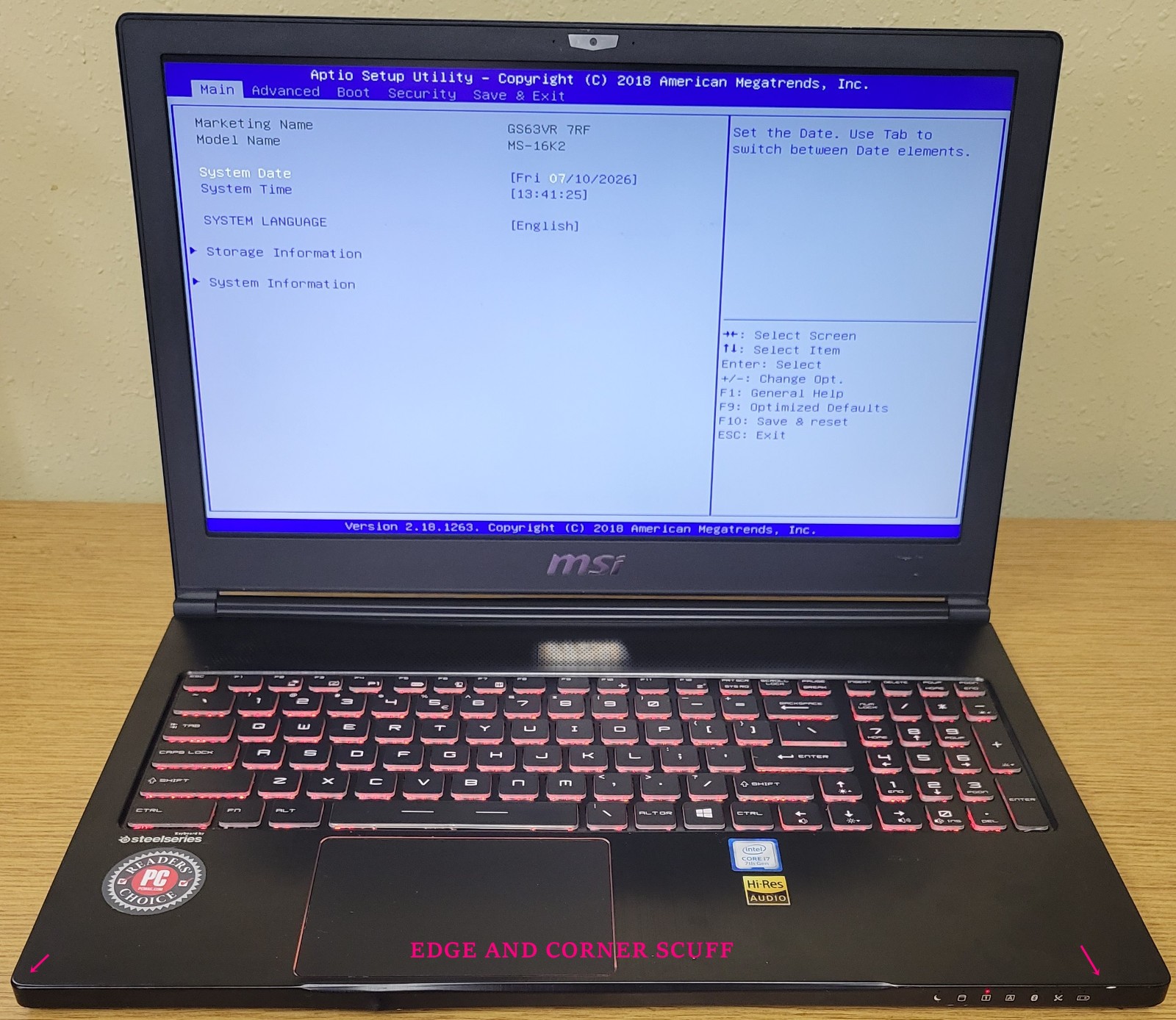 MSI Stealth MS-16K215 Gaming Laptop i7-7700HQ 2.80GHz 16GB 128GB Gtx 1060 No OS