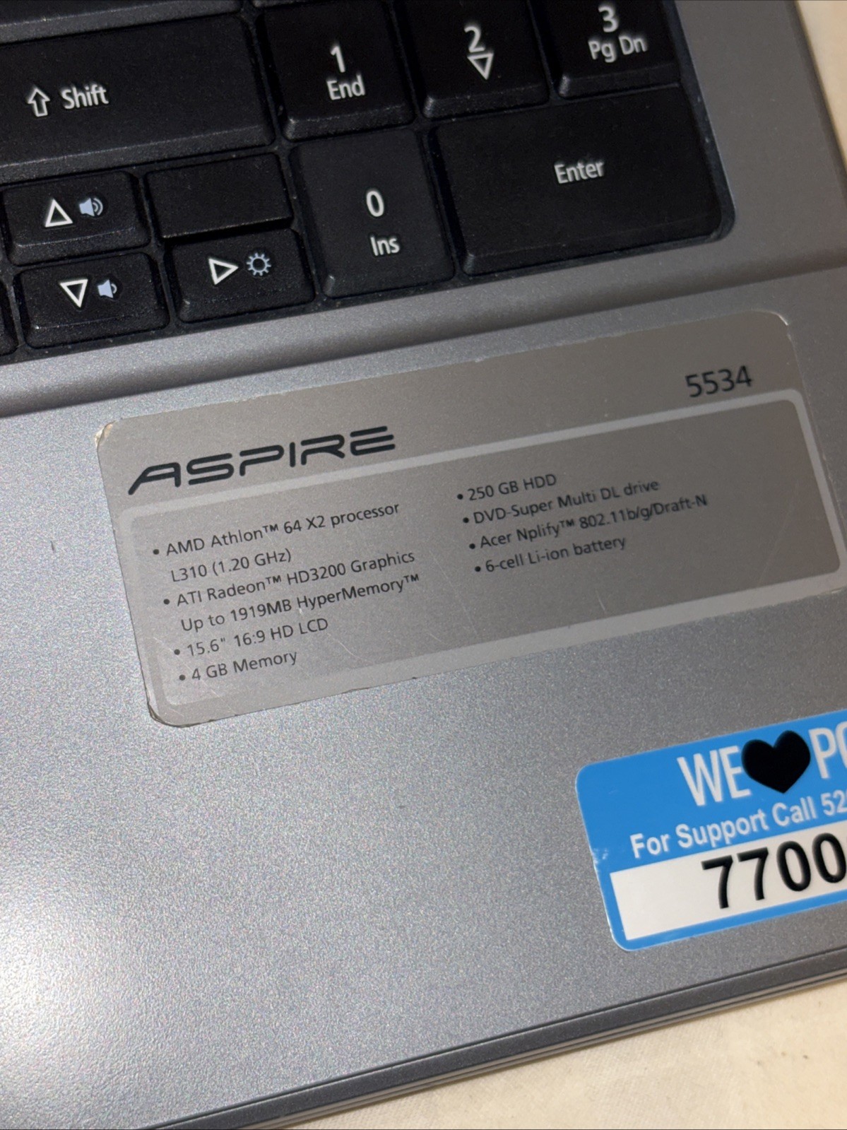 Acer Laptop Aspire 5534-1096 15.6″ Notebook – AMD Athlon 64 X2 1.20 Ghz, 4 GB,