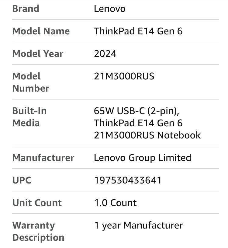 NEW Lenovo THINKPAD E14 Gen 6, AMD RYZEN 5 7535U 256GB SSD 14” (2.90GHZ, 16MB)