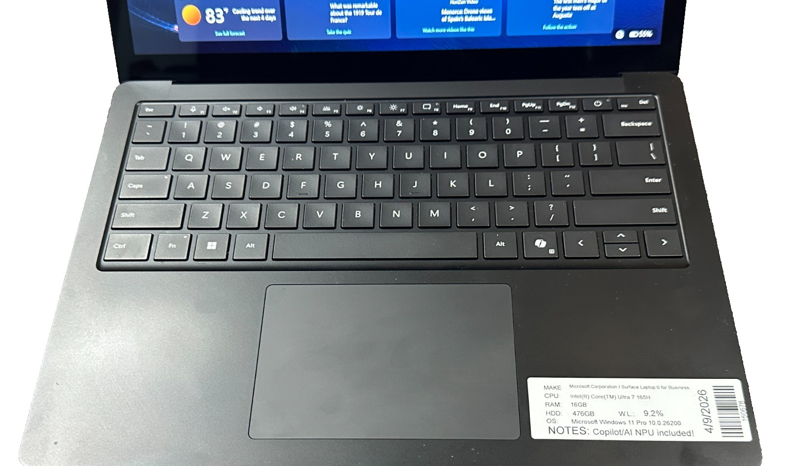 MICROSOFT SURFACE 6 LAPTOP ULTRA 7 165H @ 3.80 GHZ 16GB RAM 476GB SSD (lp729)