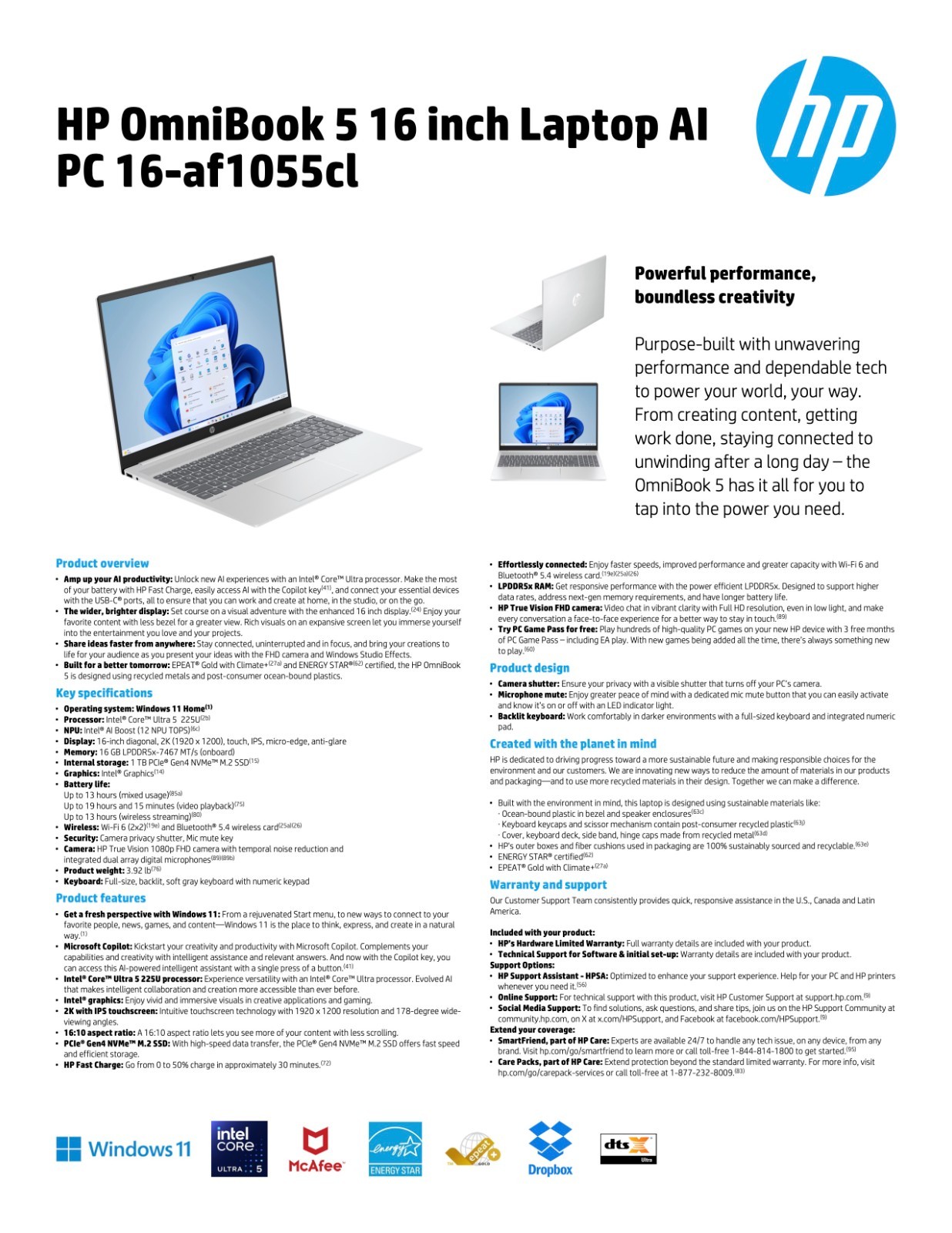 hp omnibook 5 16 inch laptop 2026 Touchscreen 16 gb lpddr5 ram, 1 tb gen 4 ssd
