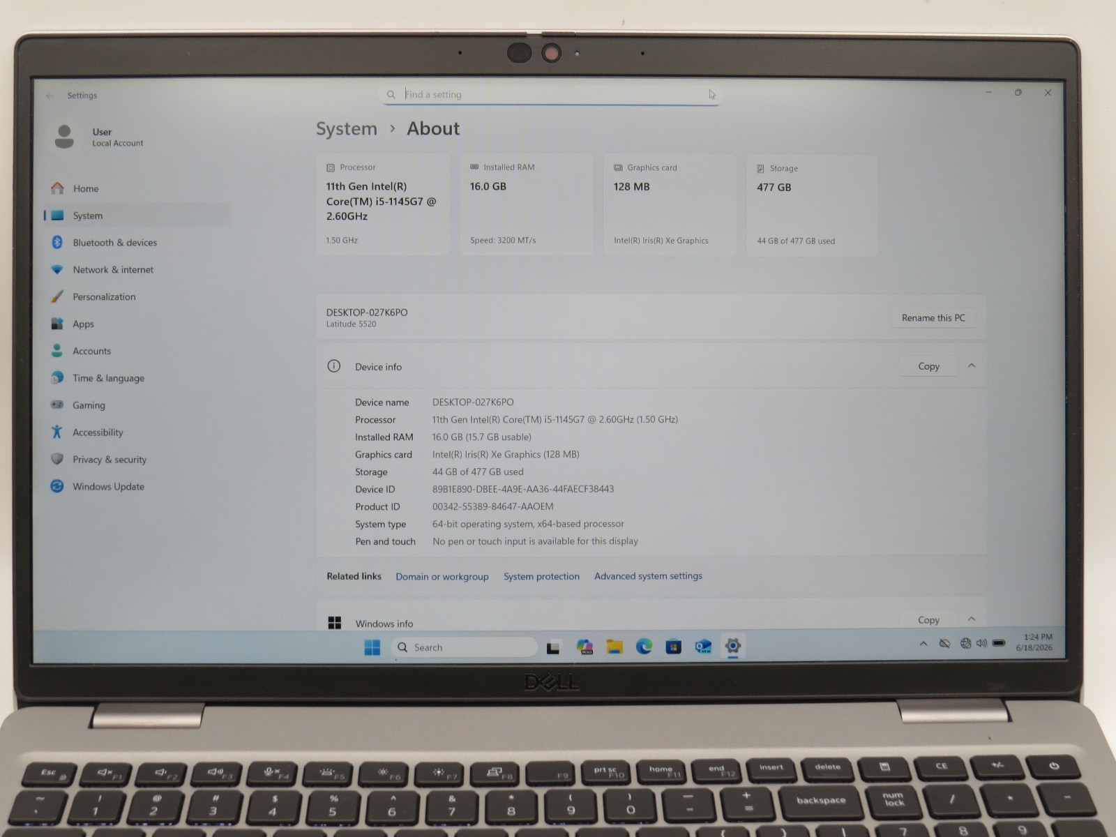 Dell Latitude 5520 | i5-1145G7 | 16GB DDR4 | 512GB SSD | 15.6″ | Win11 Pro