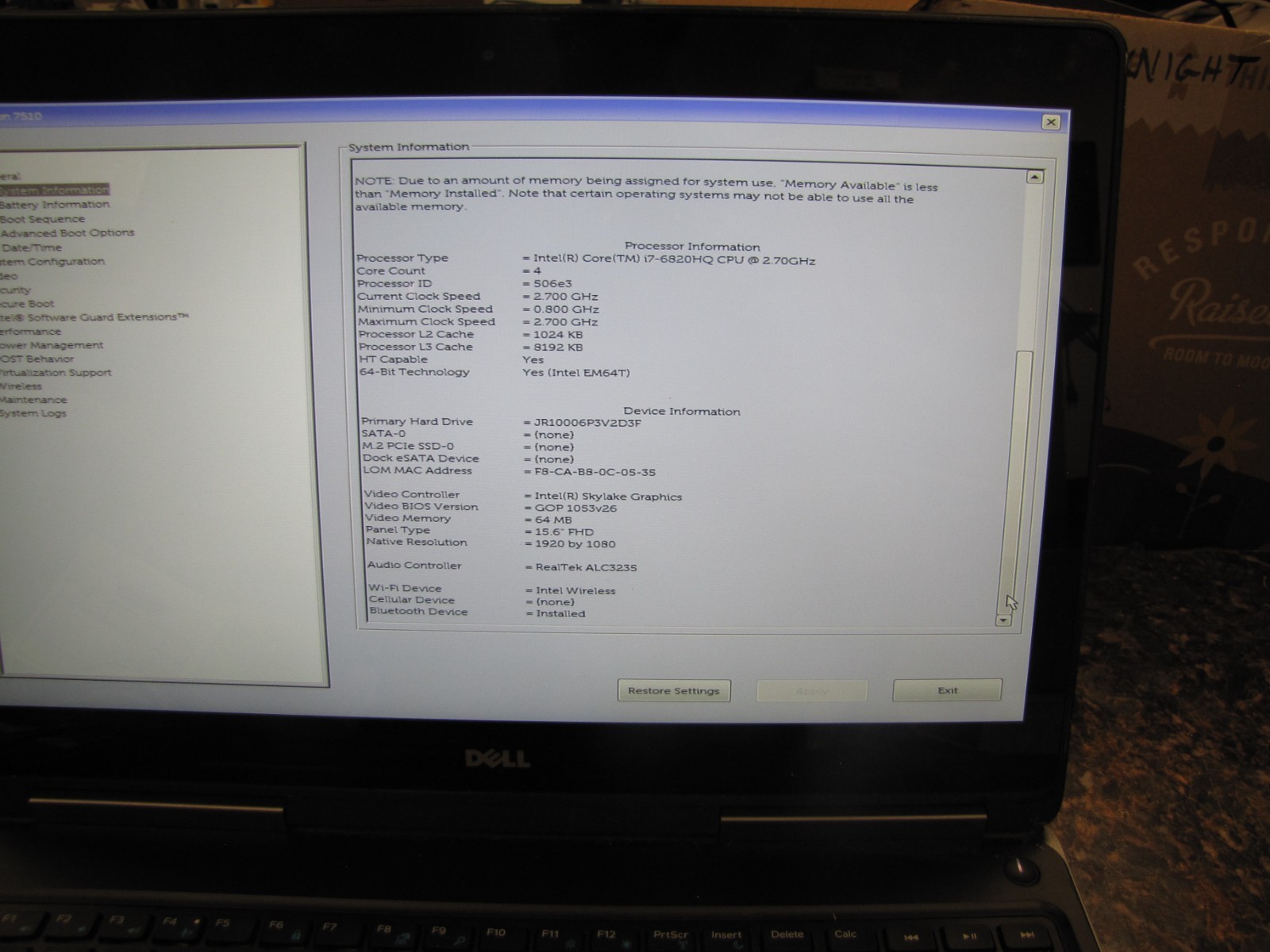 Dell Precision 7510 15″ Touchscreen Laptop Intel i7-6820HQ 2.70GHz 16GB RAM +HDD