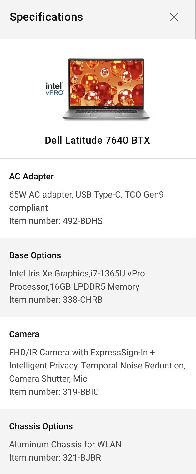 Dell Latitude 7640 BTX