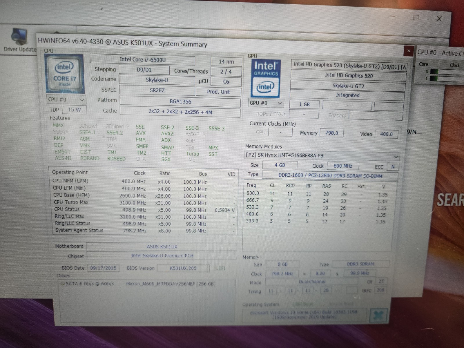 Asus K501UX 15.6” FHD Laptop i7-6500U, 8GB RAM, 256GB SSD READ