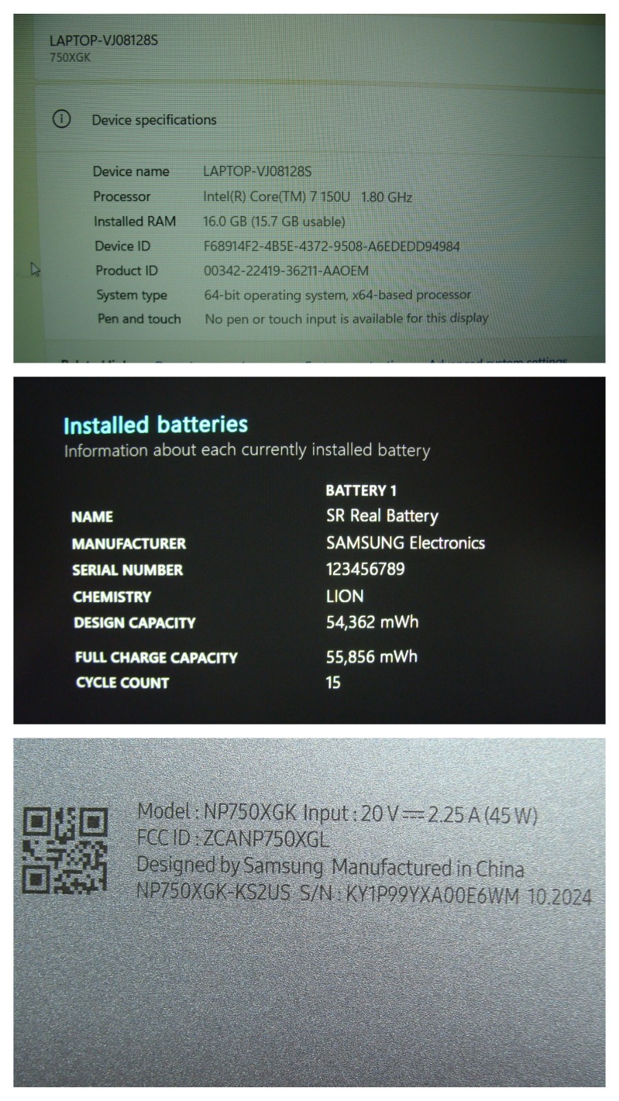 SAMSUNG GALAXY BOOK 4 15.6″FHD Intel 7 150U 1.8Ghz 16GB 512GB W11H 100 cycles