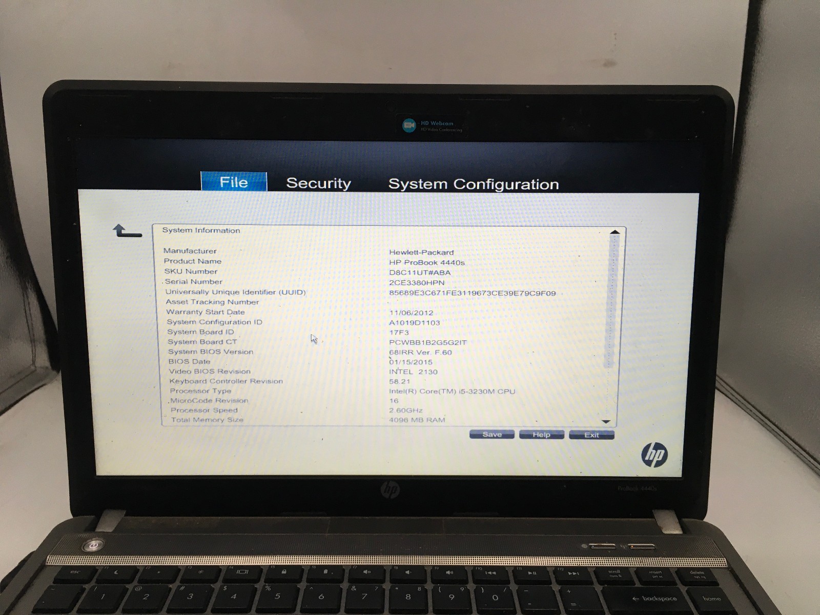 HP PROBOOK 4440S – BOOTS TO BIOS – INTEL I5 3230M – 4GB RAM – NO OS – READ – BB!