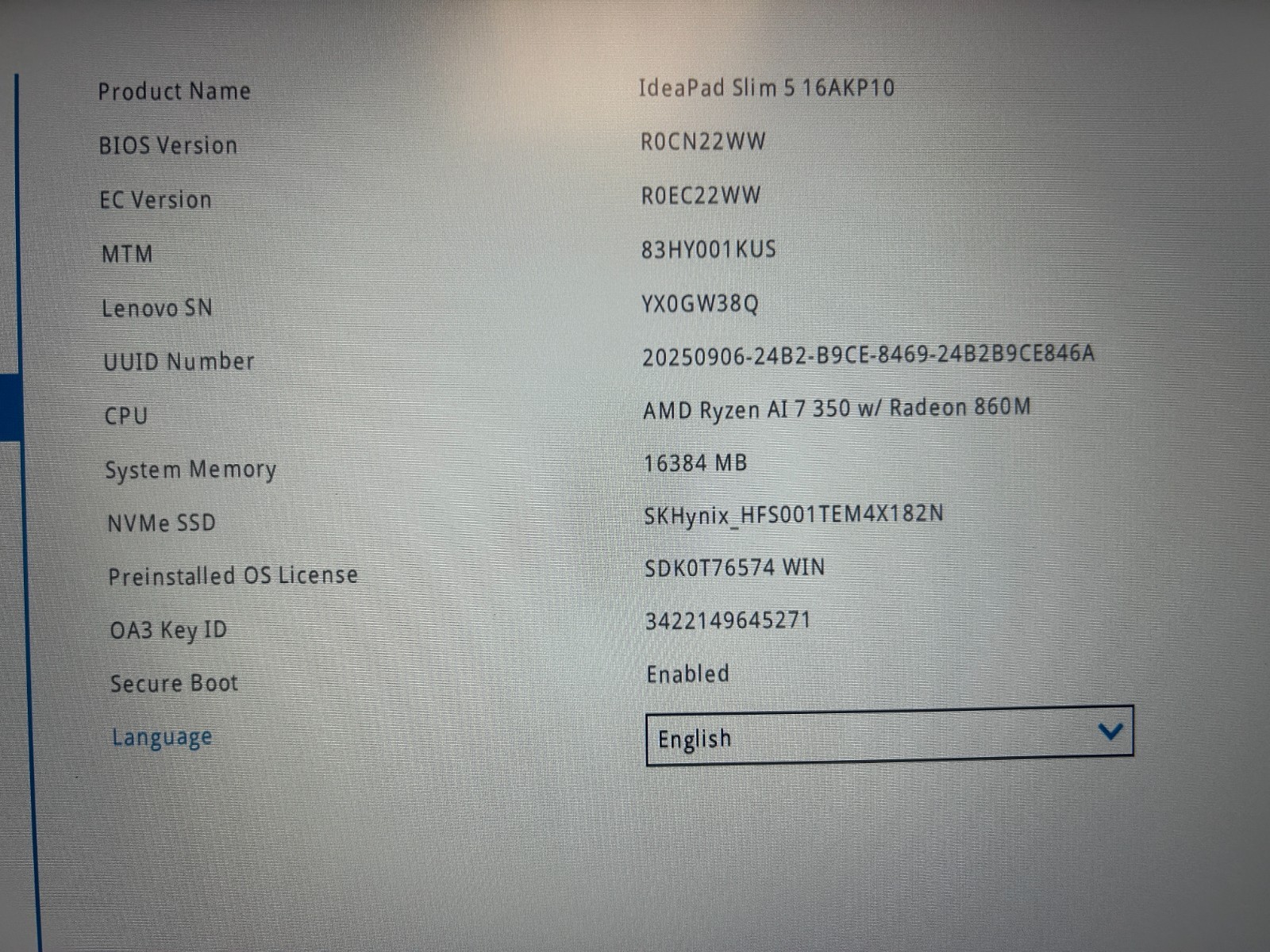 Lenovo IdeaPad Slim 5 16AKP10, AMD Ryzen AI 7 350, 2.00 GHz, 16 GB RAM 1 TB NVMe