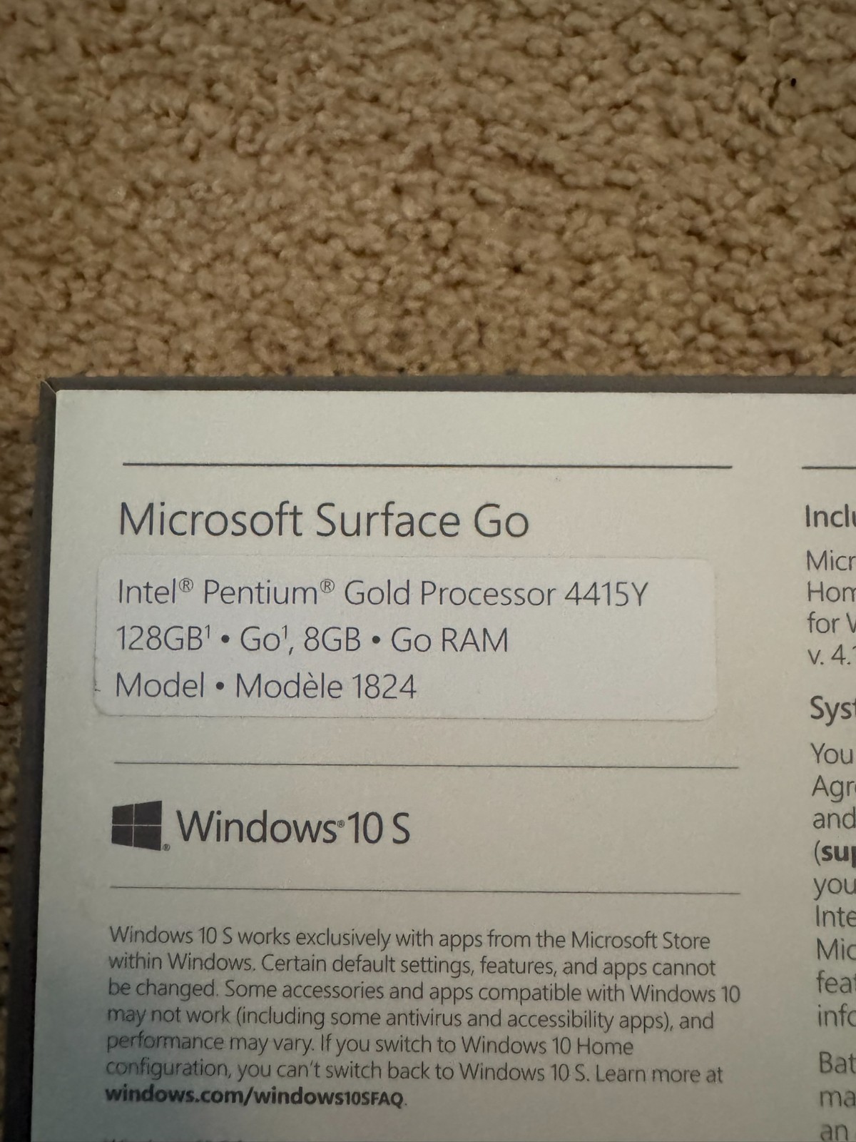 Microsoft Surface Go 1824 1st Gen 128GB 8GB RAM Windows 10 S with Type Cover
