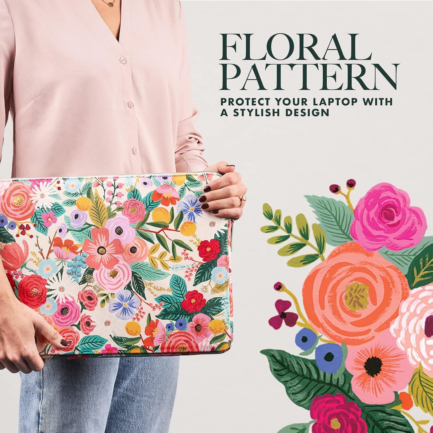 Sleeve for 12-14 Inch MacBook Pro/Air – Protective with Padded Exterior, Floral