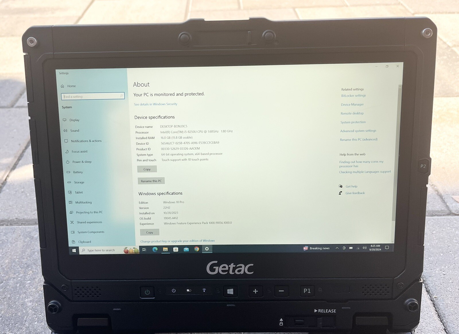 Getac K120 Rugged Toughbook Touch i5-8250U 1.60Ghz 16GB 256GB SSD Win 10 pro