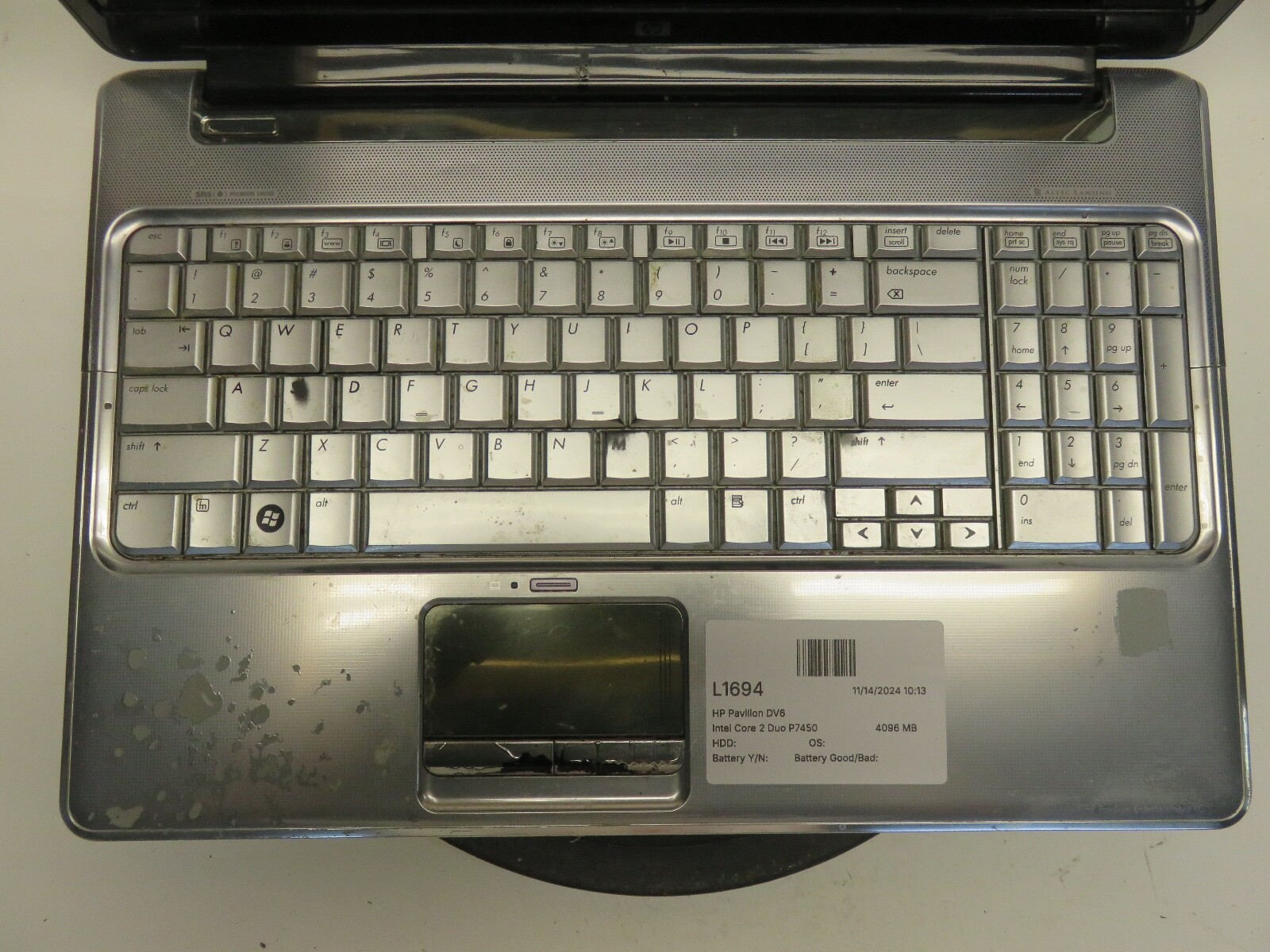 HP Pavilion DV6-1050us Laptop Intel Core 2 Duo P7450 4096 MB NO HDD No Batt