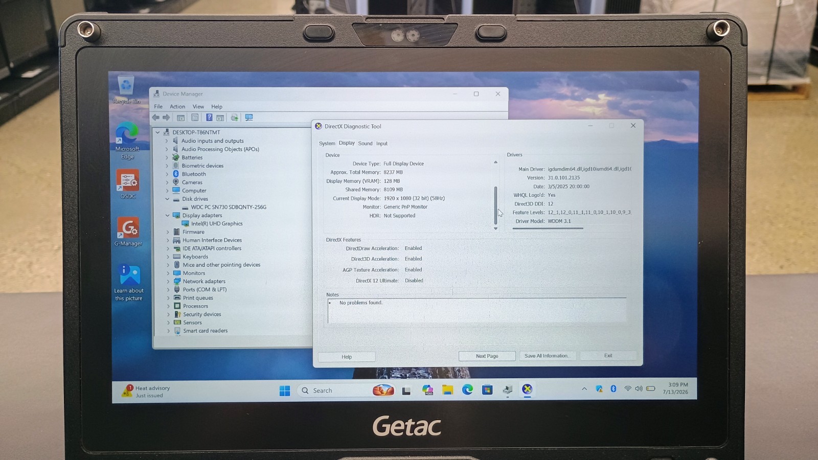 Getac V110G6 Quad Core i5-10210U 1.60GHz – 256GB SSD – 16GB – Win 11 Pro – Read